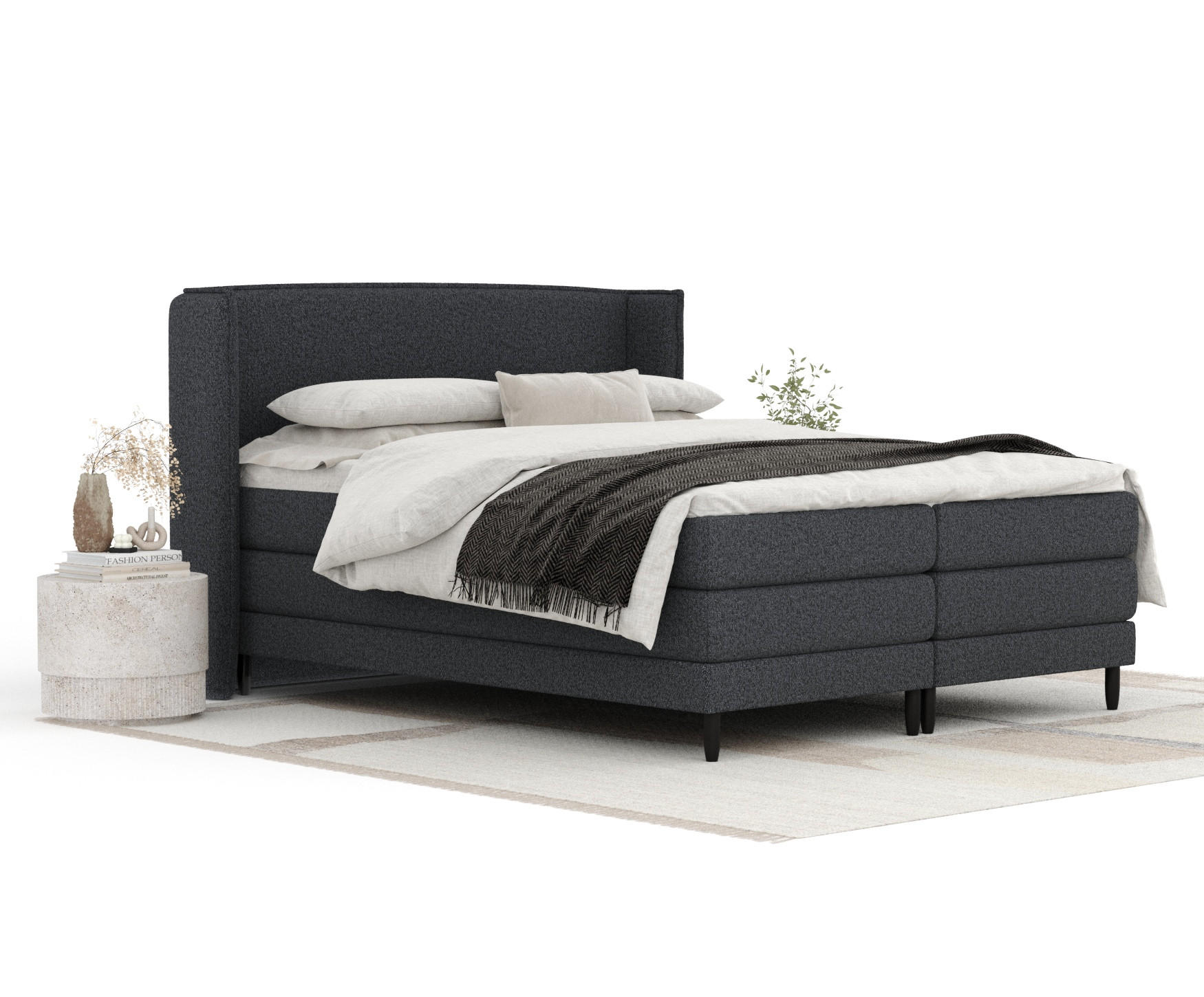 Thumbnail - Maison de Reve Boxspringbett, Schwarz, Textil, Buche, Kiefer, H2 + H3, Höhe ca. 36 cm, 200x200 cm, FSC 100%, Made in EU,...