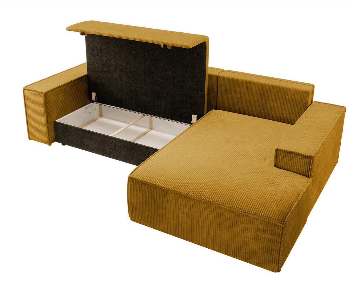 ECKSOFA Farese Senfgelb Cordbezug - Messingfarben/Schwarz, Kunststoff/Textil (267/167cm) - Selsey