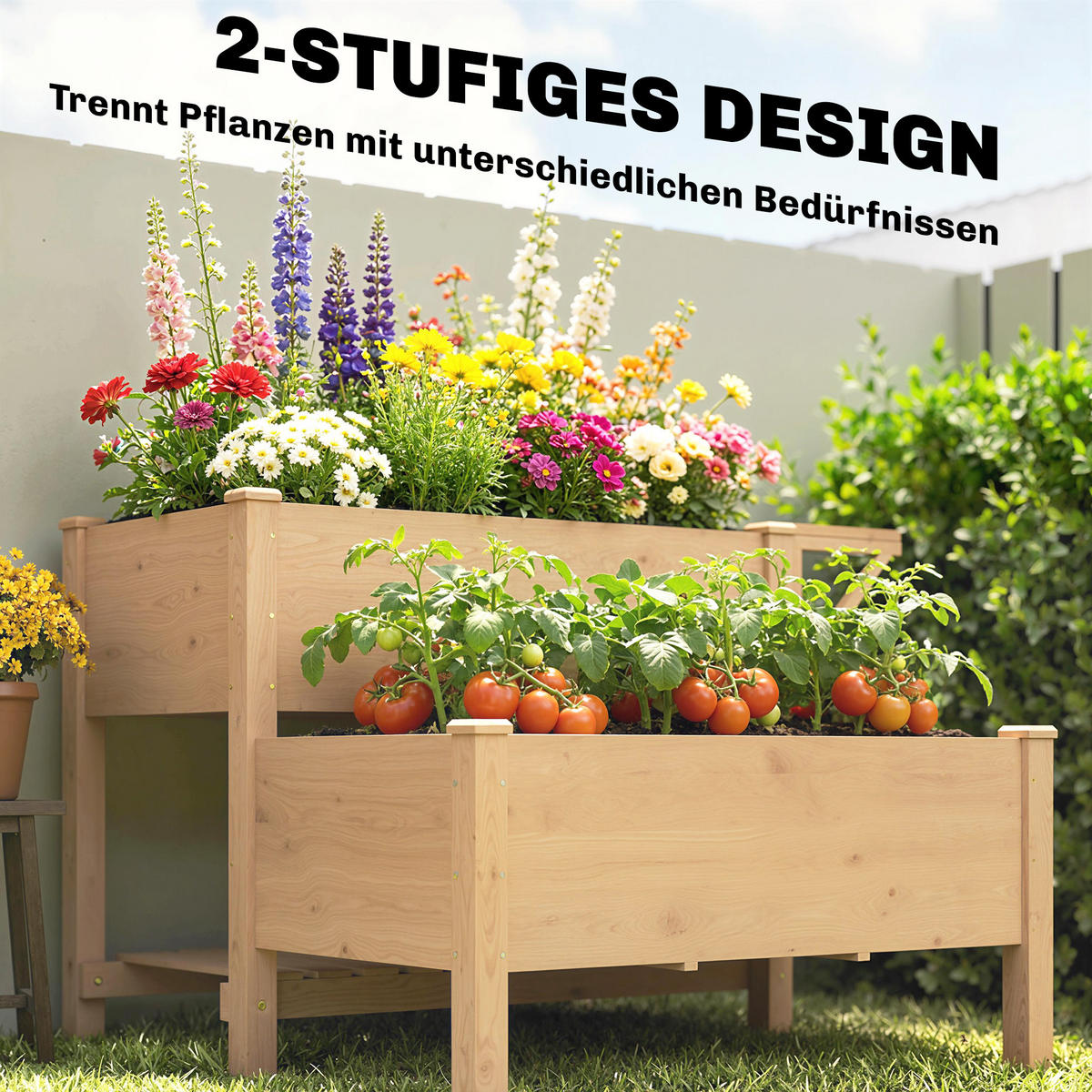 HOCHBEET 2-stufig aus Tannenholz Braun - Hellbraun, Holz (102/76.5/119.5cm) - Outsunny