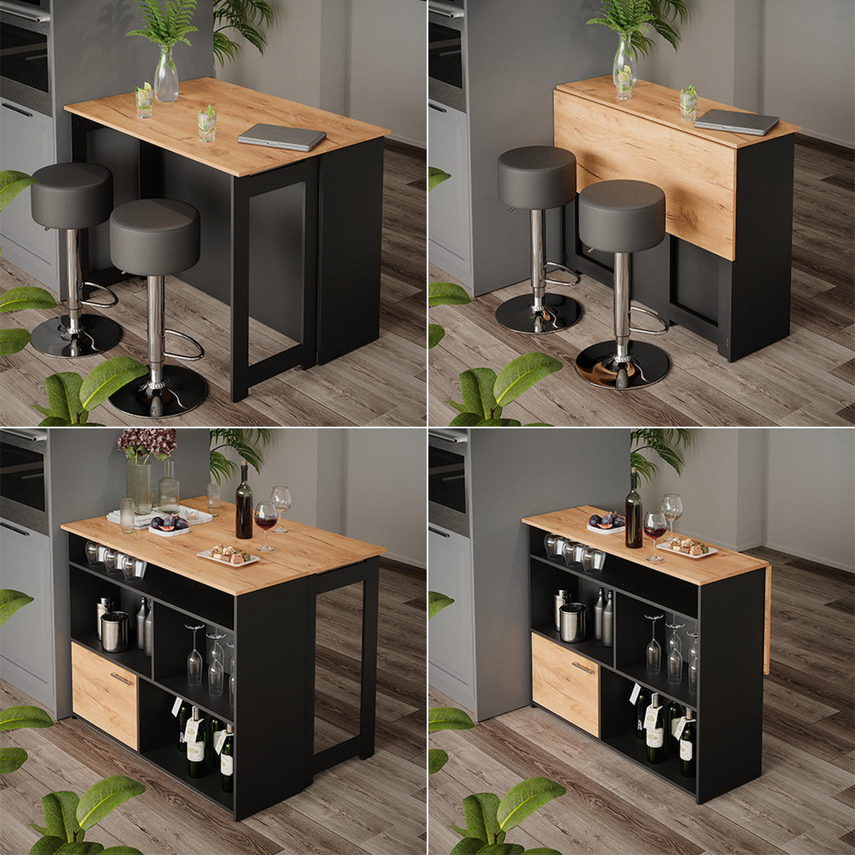 BARTISCH-SET Dominic Goldkraft Eiche/Anthrazit 116 x 37 cm mit 2 Barhockern - Honigeiche/Anthrazit, Holzwerkstoff (116/90.5/37cm) - Vicco