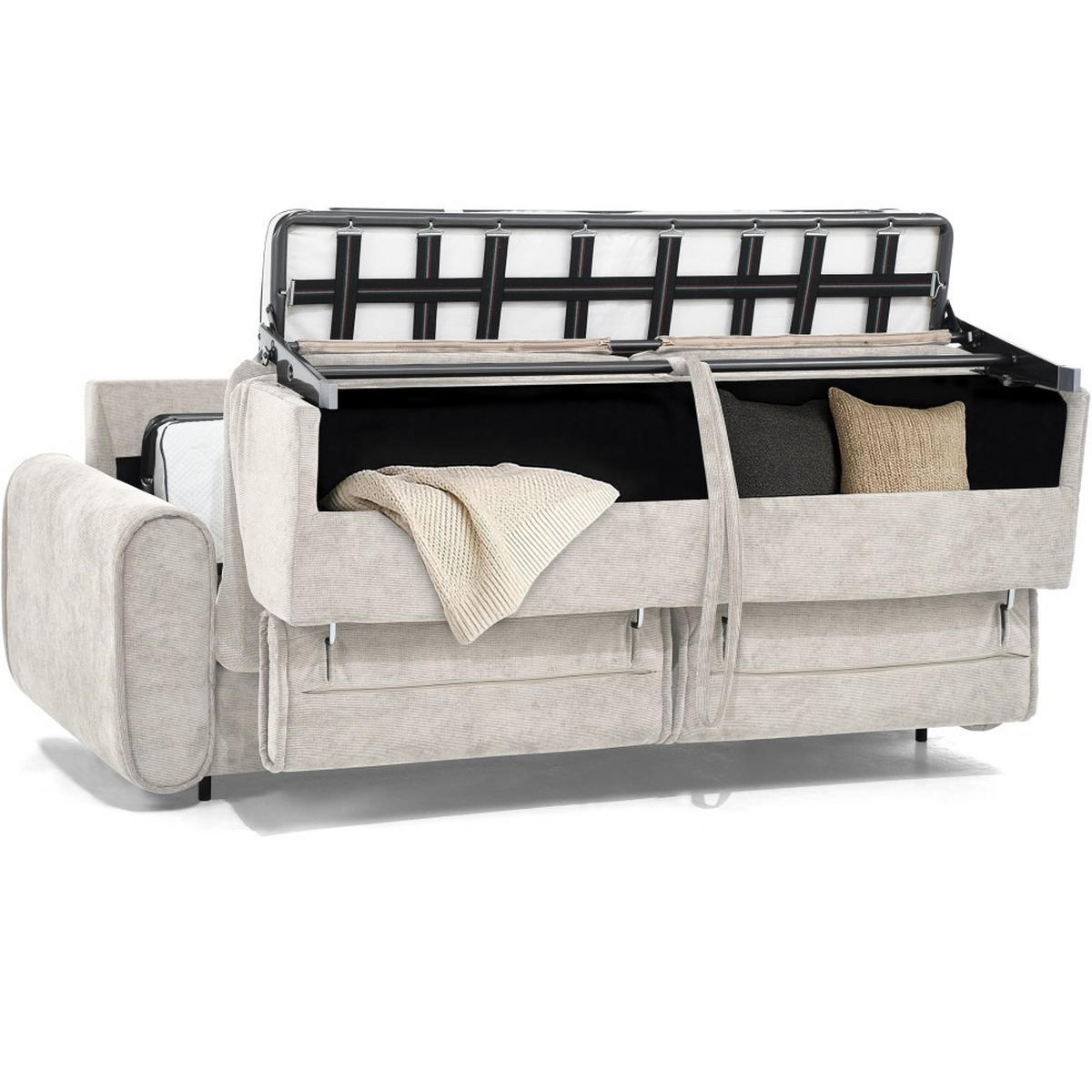 SCHLAFSOFA Pavarti mit italienischem Gestell, 160x195, Beige - Beige/Schwarz, Holzwerkstoff/Textil (214/88/100cm) - Beautysofa