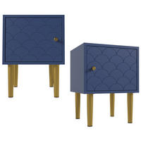 2ER-SET Nachttische 35/35/51 cm aus Holz mit Fischschuppenmuster und Metallbeinen, Marineblau - Dunkelblau, Holz (35/51/35cm) - Redom