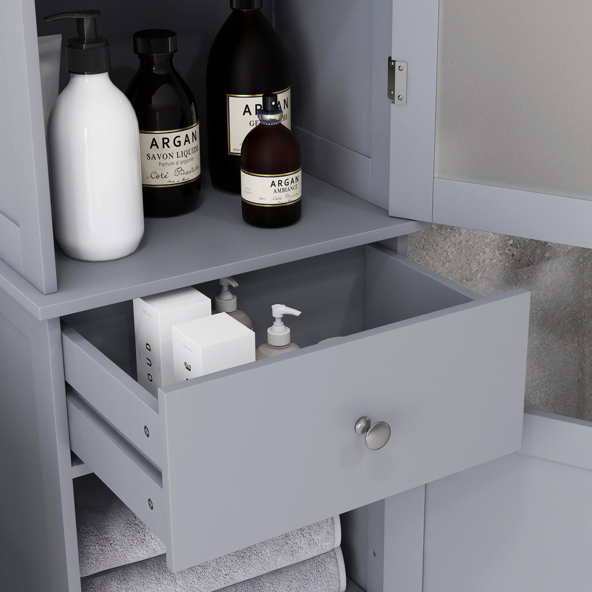 HOCHSCHRANK DE-12531 mit Acrylglastür und Schublade Grau - Grau, Holzwerkstoff (27/171.5/40cm) - ComfortXL