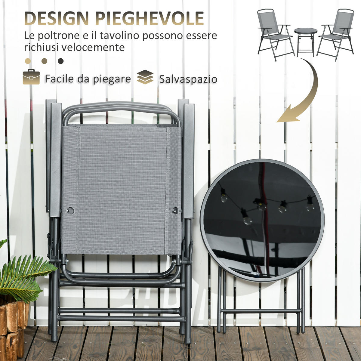 GARTEN-BEISTELLTISCHSET Hellgrau 3 Stück - Hellgrau, Metall (53.5/64/93cm) - GiPP