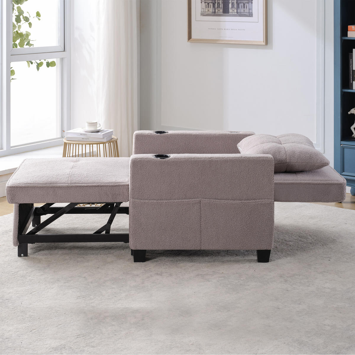 RELAXSESSEL 87/74/84 cm Grau mit Getränkehaltern und USB Anschluss - Grau, Textil (74/84/87cm) - Oxeza