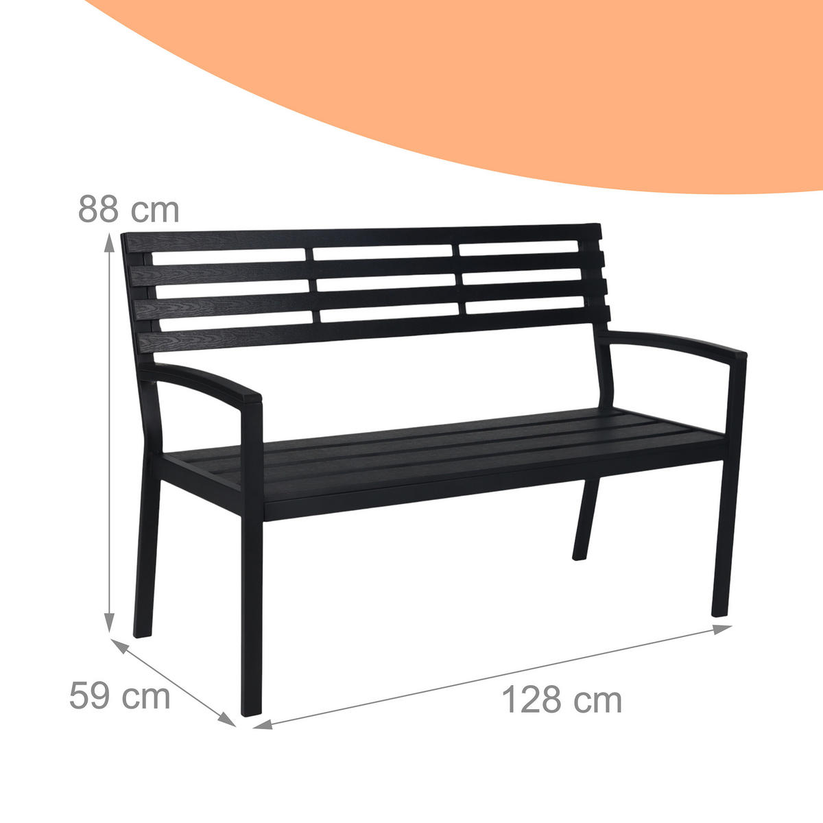 GARTENBANK - Schwarz, Kunststoff/Metall (128/88/59cm) - Relaxdays