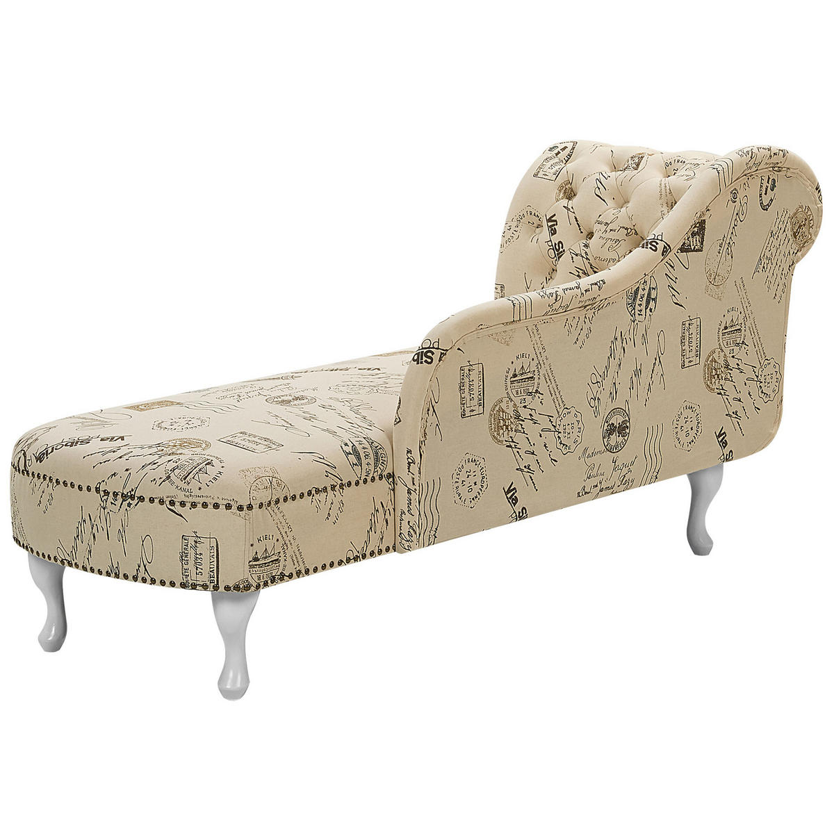 CHAISELONGUE Polsterbezug beige Druckstoff linksseitig Nimes - Beige/Weiß, Textil (170/79/61cm) - Beliani