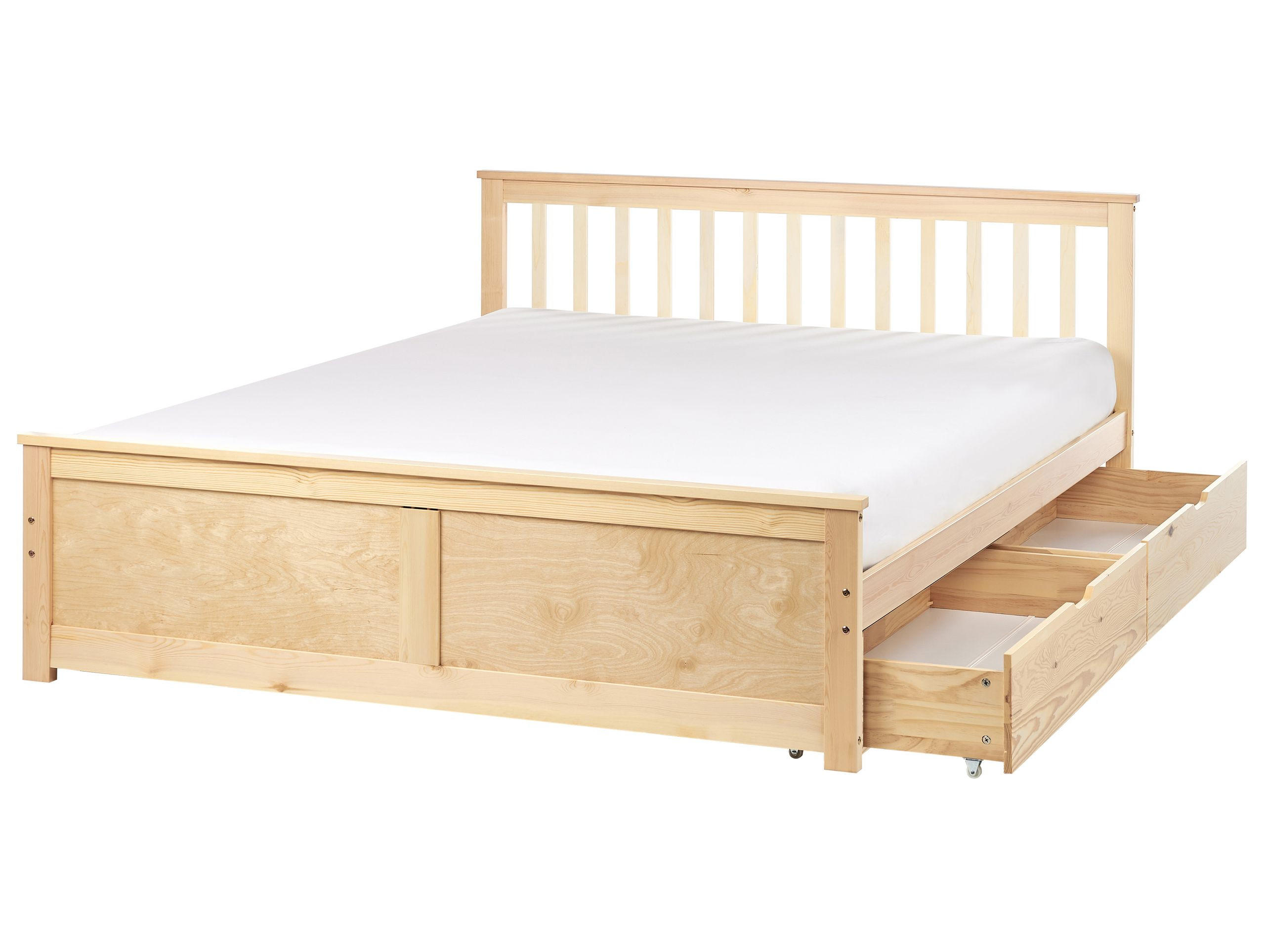 BETT mit Schubladen 160x200 cm Heller Holzfarbton Olendon - Hellbraun, Holz (160/200cm) - Beliani