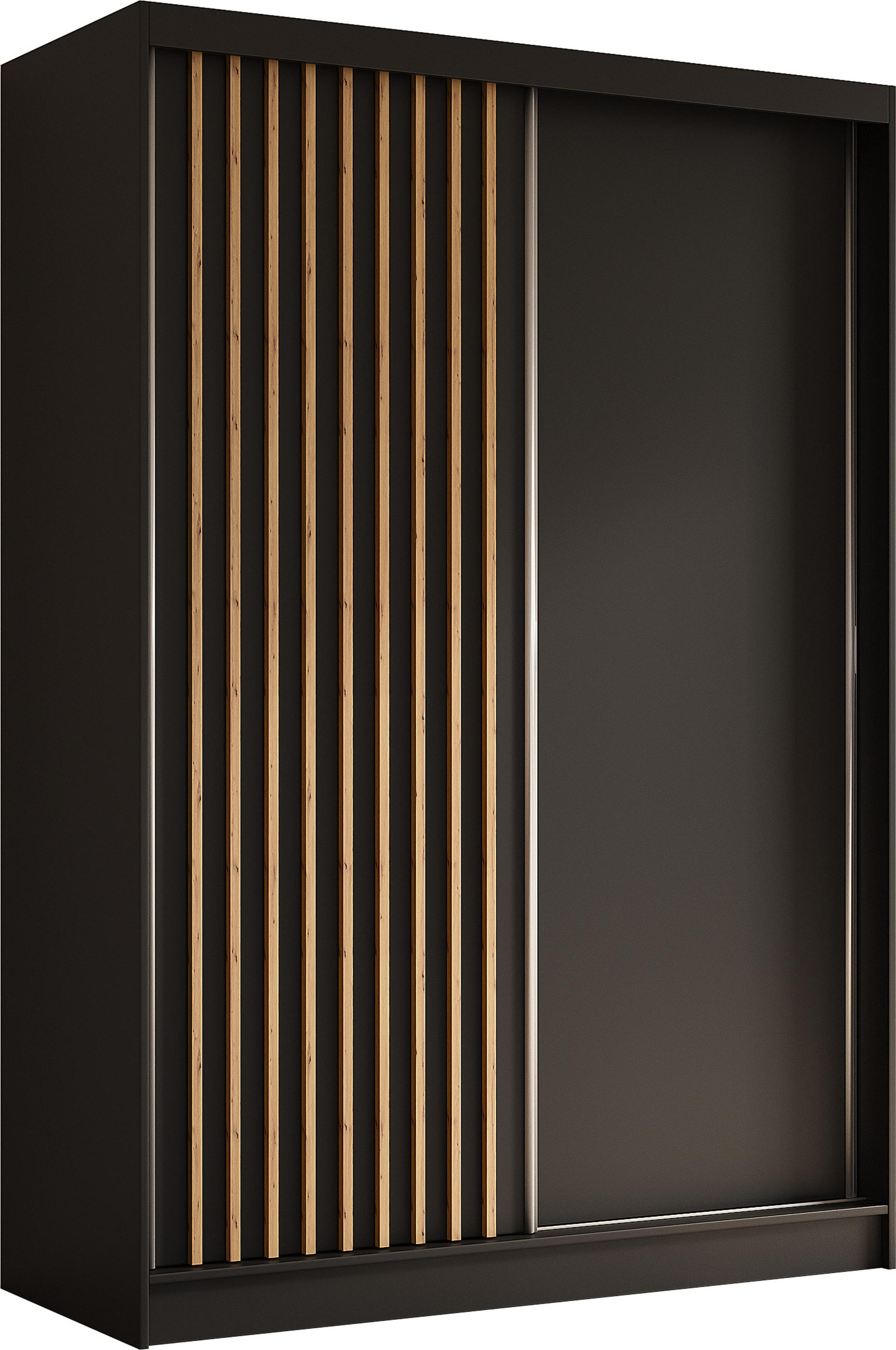 SCHWEBETÜRENSCHRANK Cabinio Schwarz Eiche Artisan 150/216/61 cm – Modern, mit Lamellen - Walnussfarben/Schwarz, Holzwerkstoff/Kunststoff (150/216.1/61cm) - AX Living