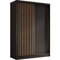 SCHWEBETÜRENSCHRANK Cabinio Schwarz Eiche Artisan 150/216/61 cm – Modern, mit Lamellen - Walnussfarben/Schwarz, Holzwerkstoff/Kunststoff (150/216.1/61cm) - AX Living