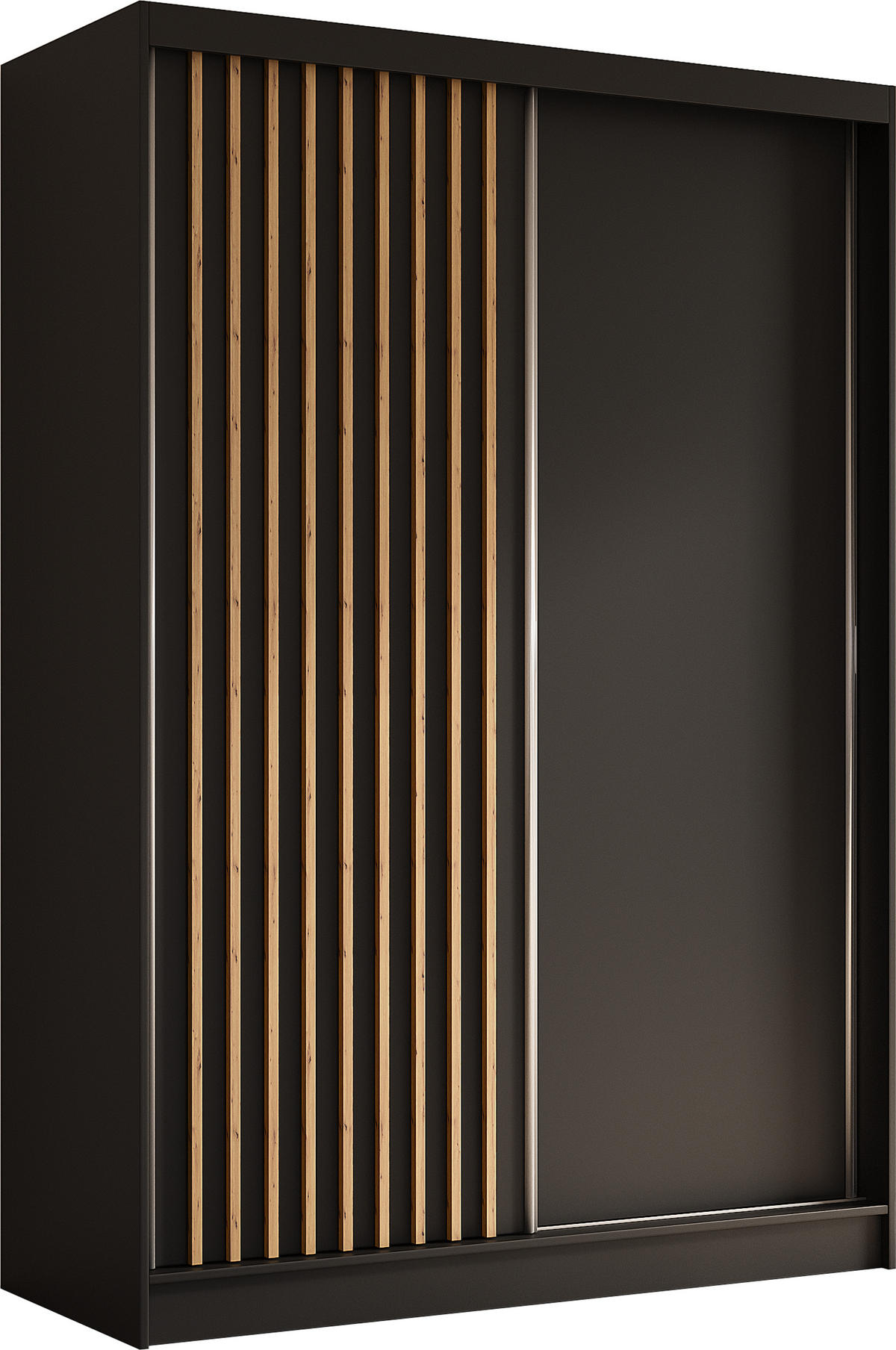 SCHWEBETÜRENSCHRANK Cabinio Schwarz Eiche Artisan 150/216/61 cm – Modern, mit Lamellen - Walnussfarben/Schwarz, Holzwerkstoff/Kunststoff (150/216.1/61cm) - AX Living
