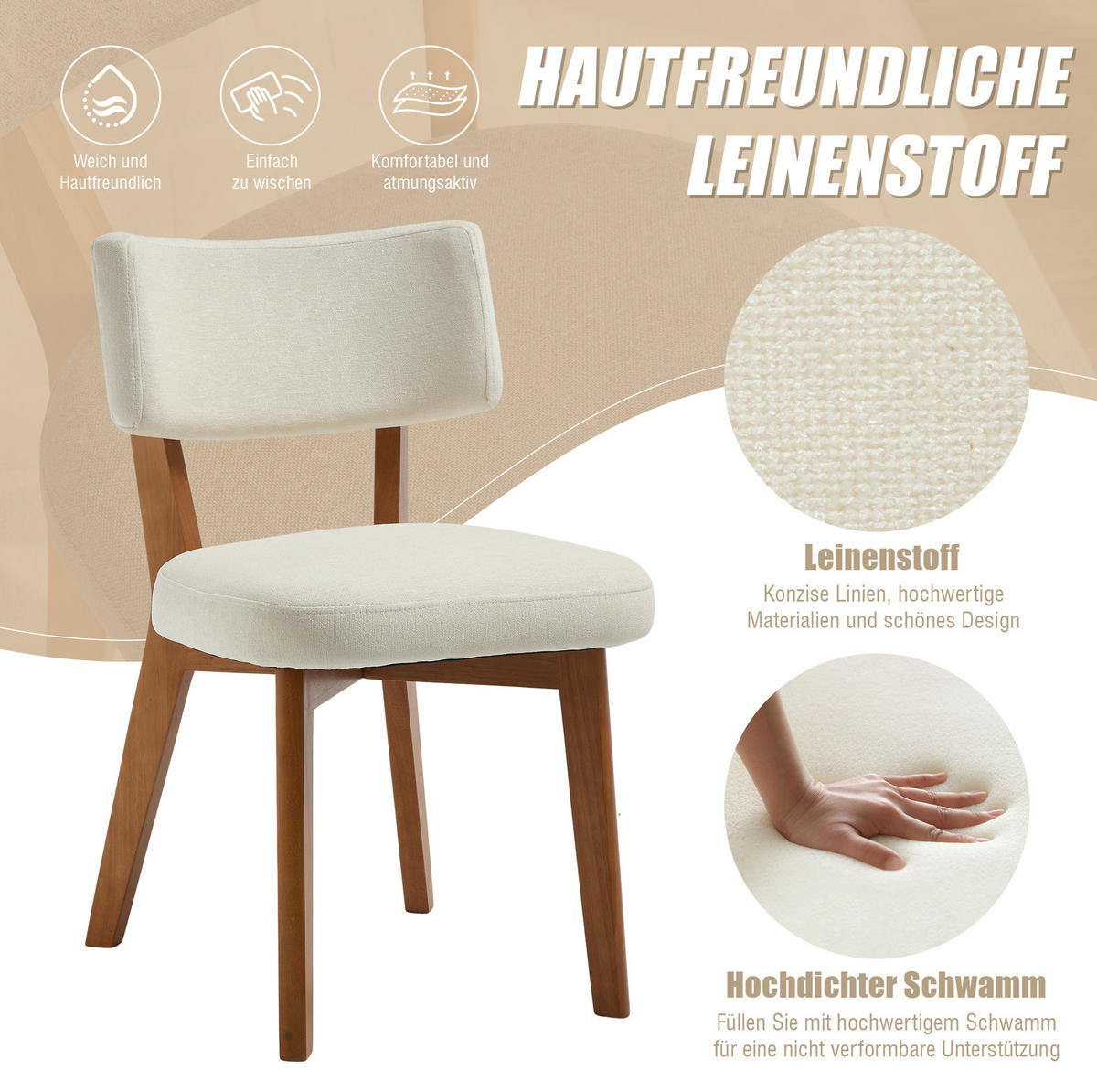 VIERFUSSSTUHL 54,5/47/77 cm beige aus Holz mit Polsterung - Beige, Holz (47/77/54.5cm) - OKWISH