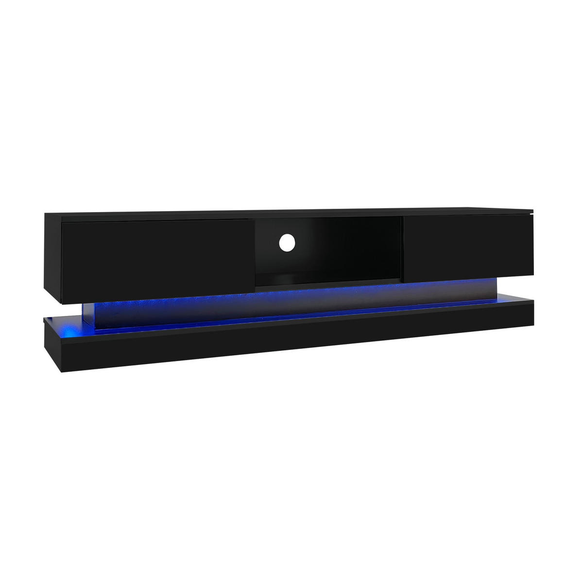 LOWBOARD 160/35/40,5 cm aus Spanplatte mit LED-Beleuchtung und 2 Schubladen Schwarz - Schwarz, Holzwerkstoff (160/40.5/35cm) - Modenvie