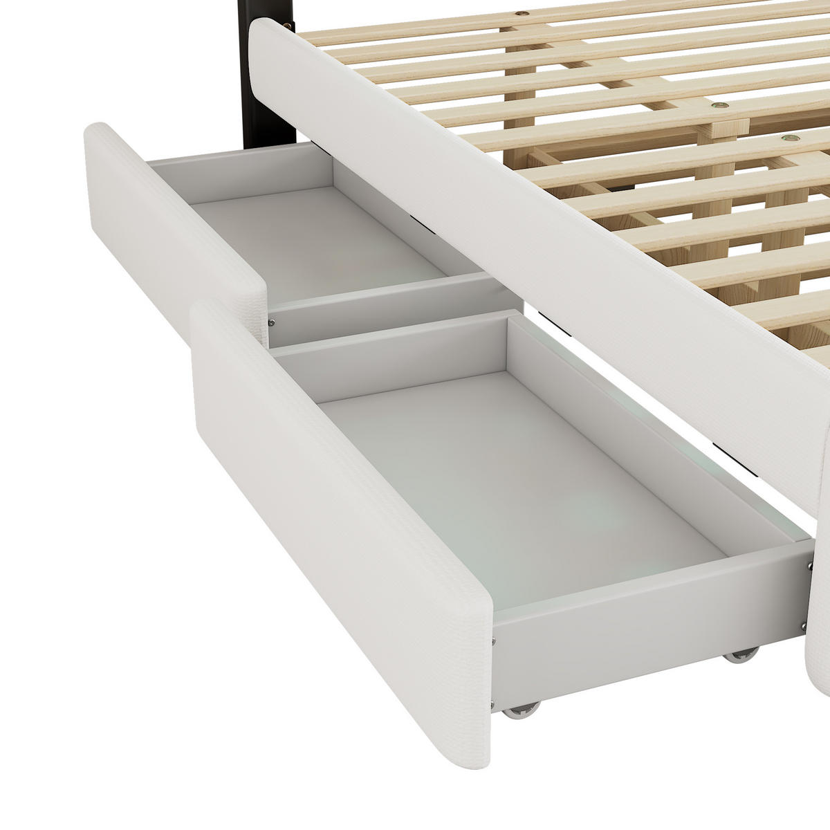 POLSTERBETT 140/200 cm Weiß mit Bettauszug und 2 Schubladen sowie Nachttisch mit Lichtleiste - Weiß, Textil (140/200cm) - OKWISH