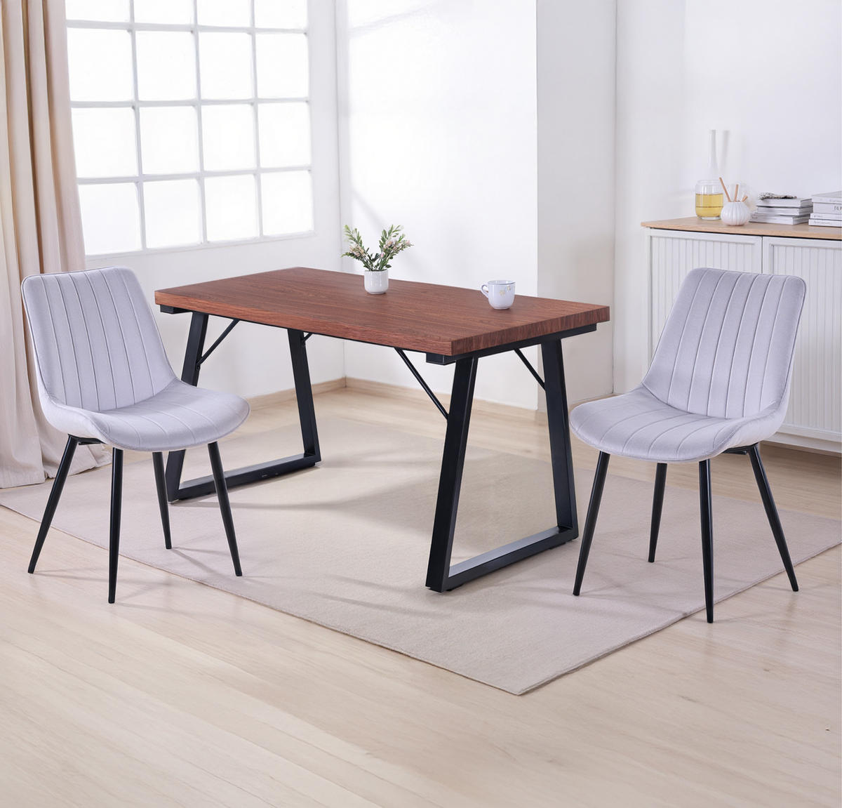 STUHL-SET 2 Stück aus Samt in Modernem Stil-YZ1 - Hellgrau, Textil/Metall (53/88/62.5cm) - HOMAVO