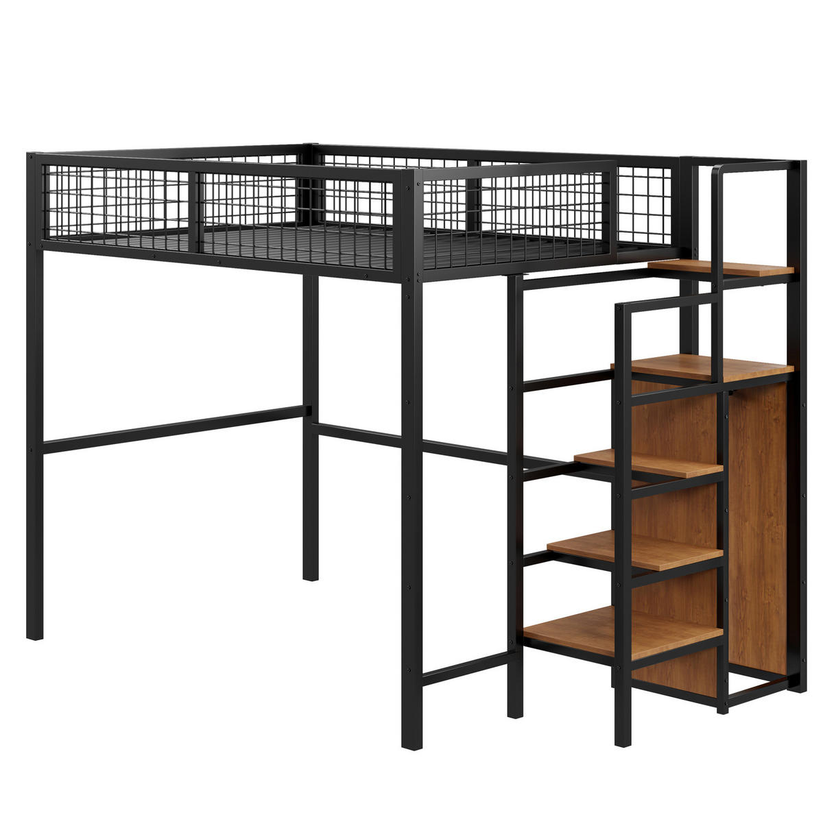 HOCHBETT aus Metall und MDF 140x200 cm Schwarz mit Leiter und Kleiderschrank - Schwarz, Metall (140/200cm) - IVMEU