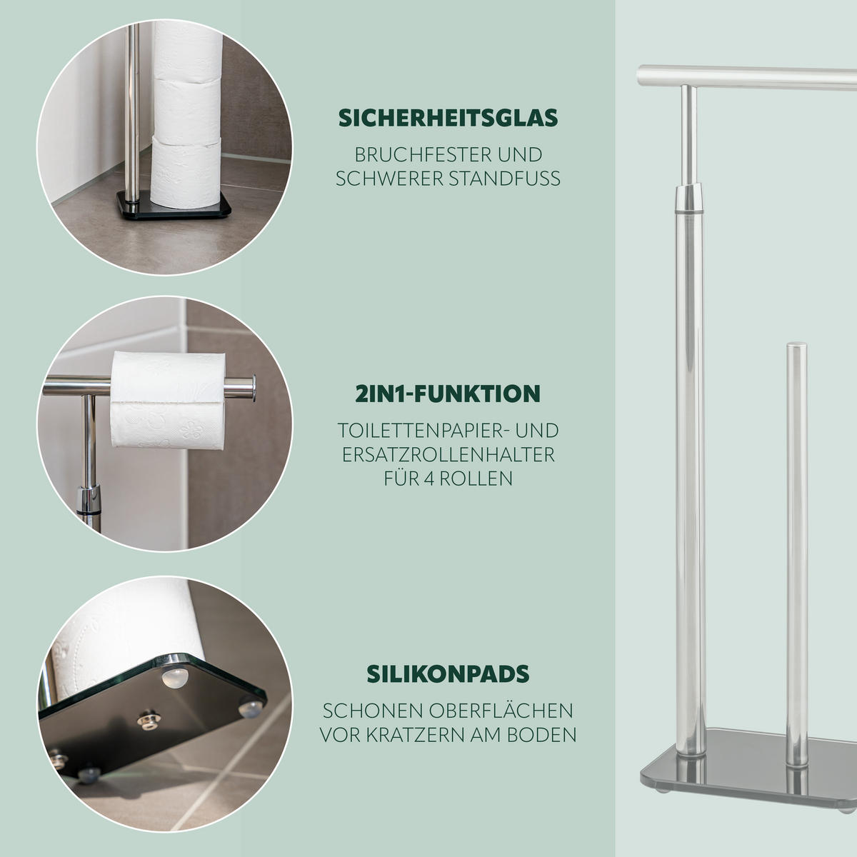 STAND-WC-ROLLENHALTER, schwarz - Schwarz, Metall (19/56/13cm) - bremermann