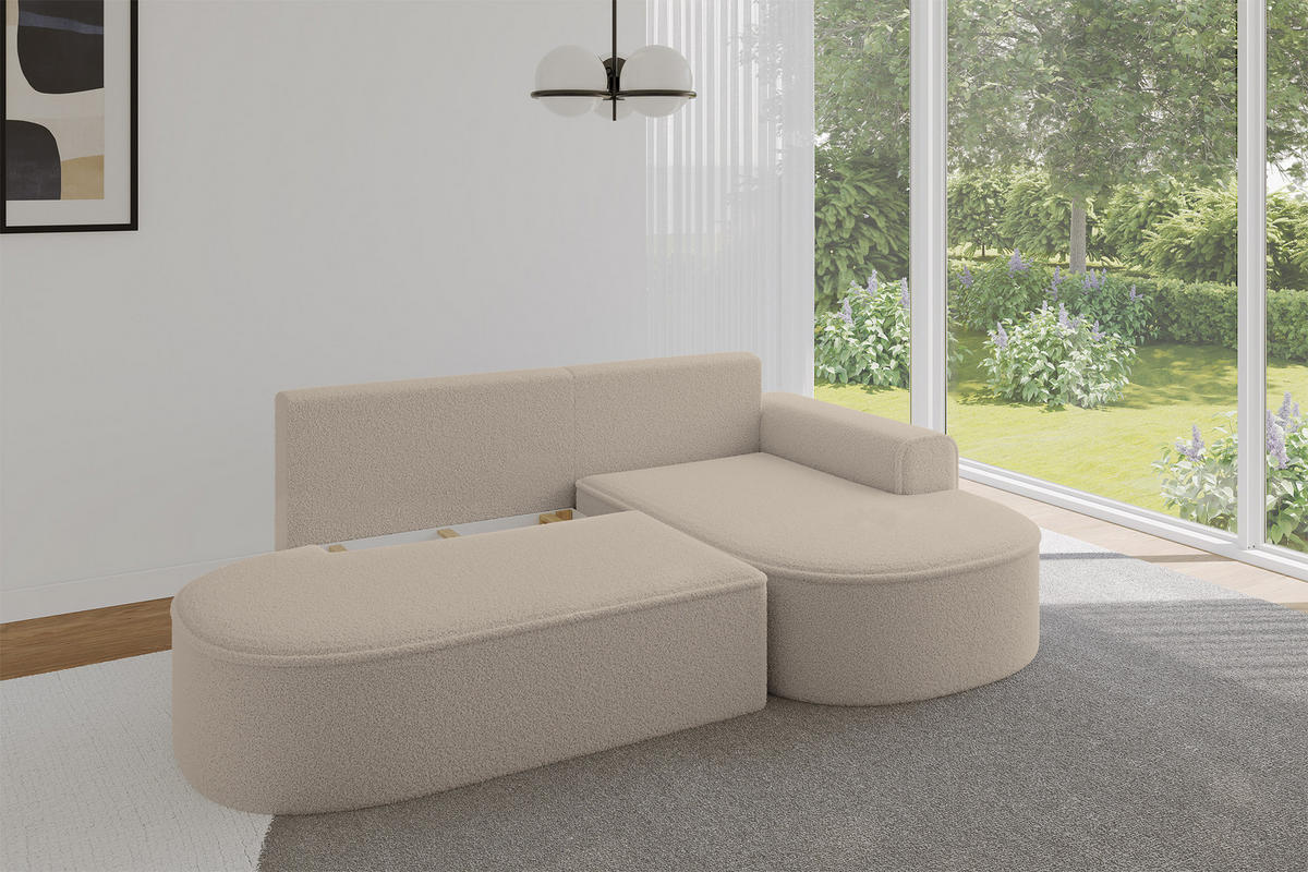 ECKSOFA mit Schlaffunktion und Bettkasten Ottomane Rechts MARI-L1-S - 283x167x85 cm Dunkelbeige Bouclé - Hellbraun/Schwarz, Holzwerkstoff/Kunststoff (167/283cm) - ALTDECOR
