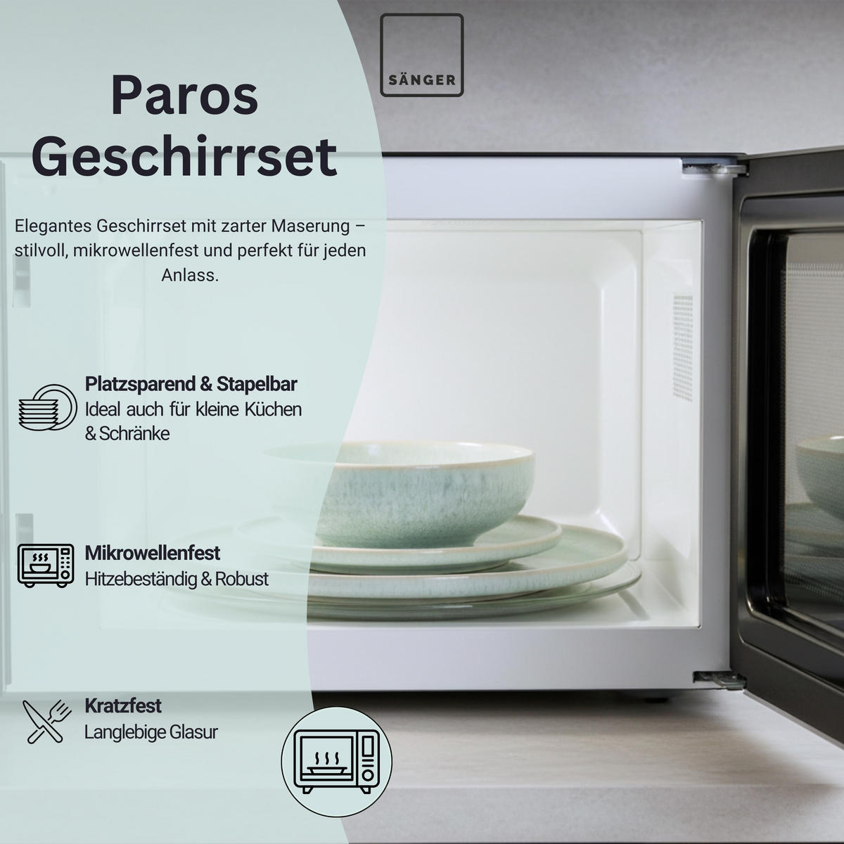 KOMBISERVICE PAROS - 16 teilig aus Steingut - Türkis, Stein (27/27/27cm) - Sänger