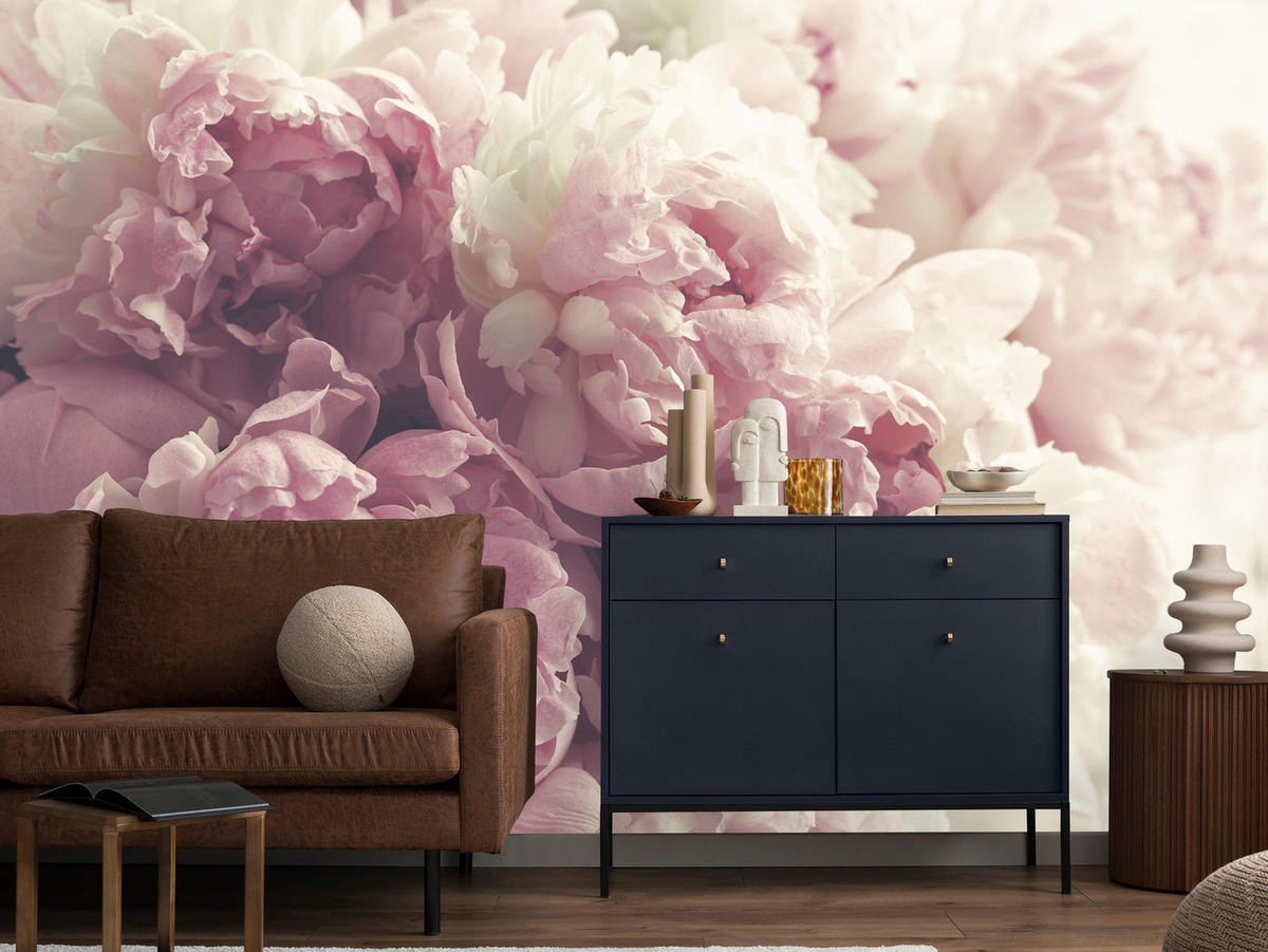 FOTOTAPETE Vintage-Pfingstrosen Blumen 3D 300x210 - Beige/Rosa, Papier (300/210cm) - Muralo