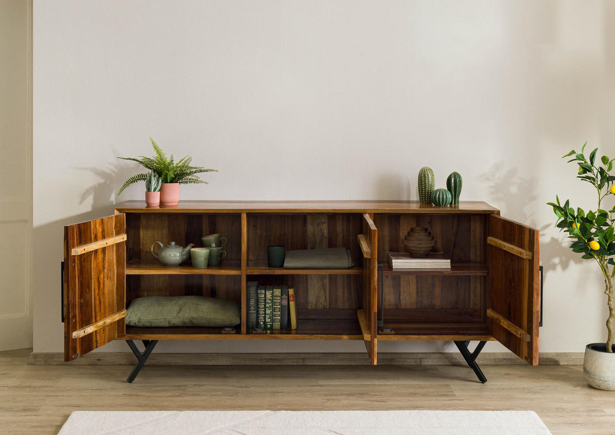 SIDEBOARD Altholz 180x40x81 natur lackiert AVIGNON #135 - Braun, Holz (180/81/40cm) - Massivmoebel24