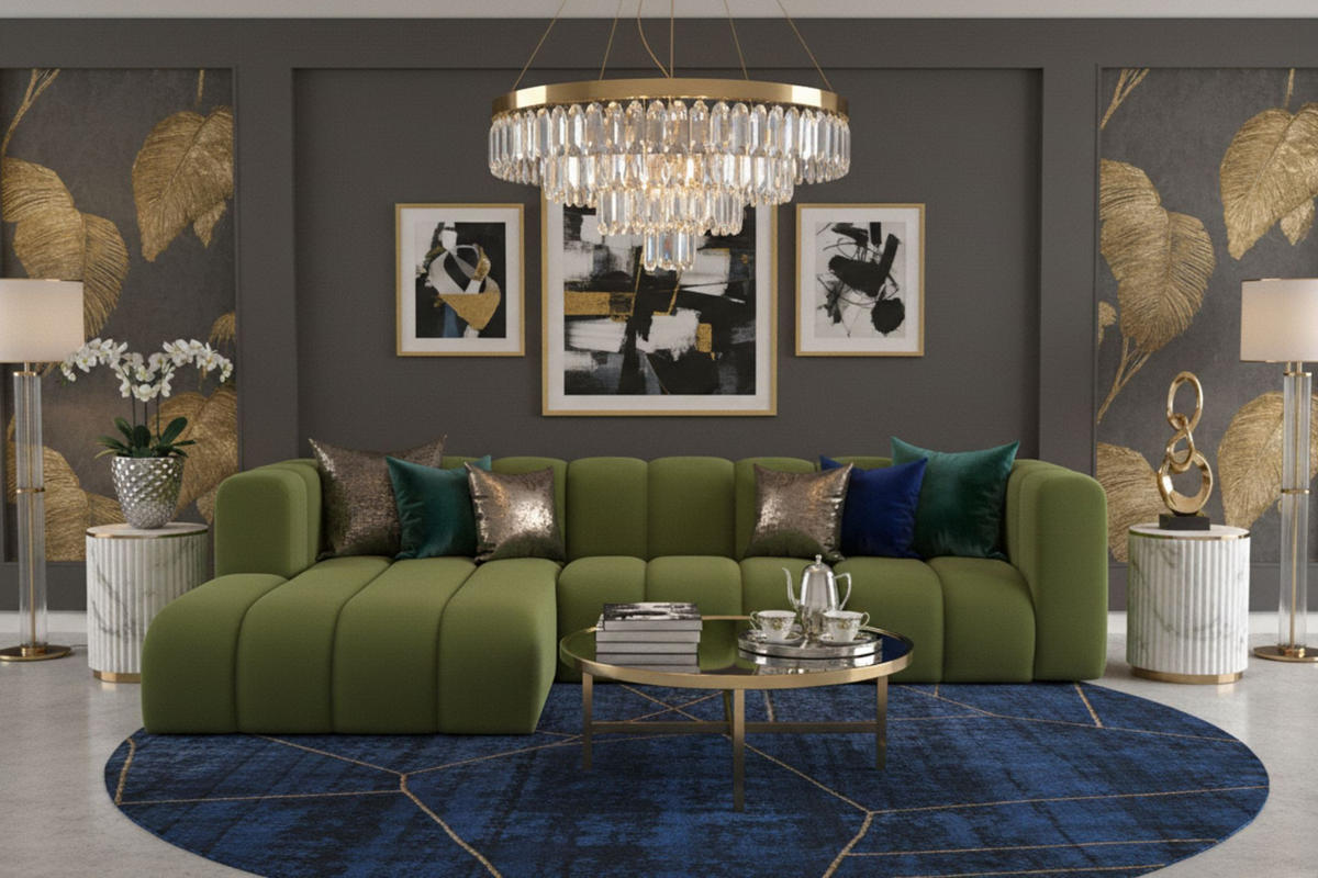 ECKSOFA L-Form Grand L 287 cm, Veloursstoff Salvador, Olive, Links - Olivgrün, Holz (287/179cm) - Kaiser Möbel