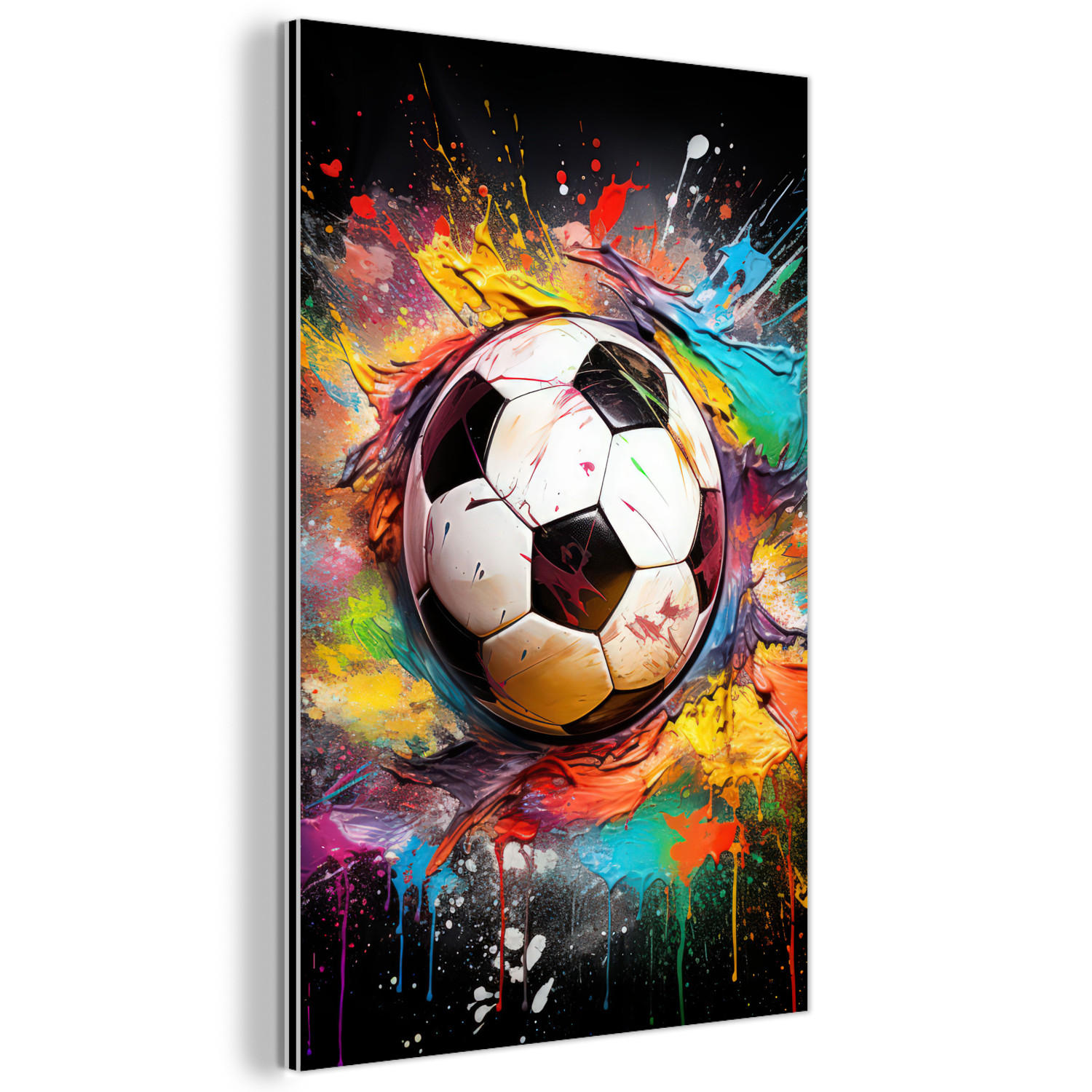 METALLBILD Fußball - Farbe - Farben - Schwarz - Weiß 40x60 cm - Weiß, Metall (40/60cm) - MuchoWow