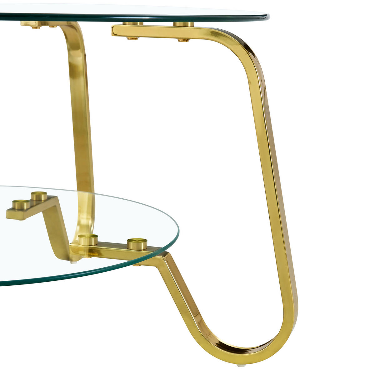 COUCHTISCH aus Metall und Sicherheitsglas in Gold mit 2 Ebenen - Goldfarben, Metall (80/80/45cm) - Modfu