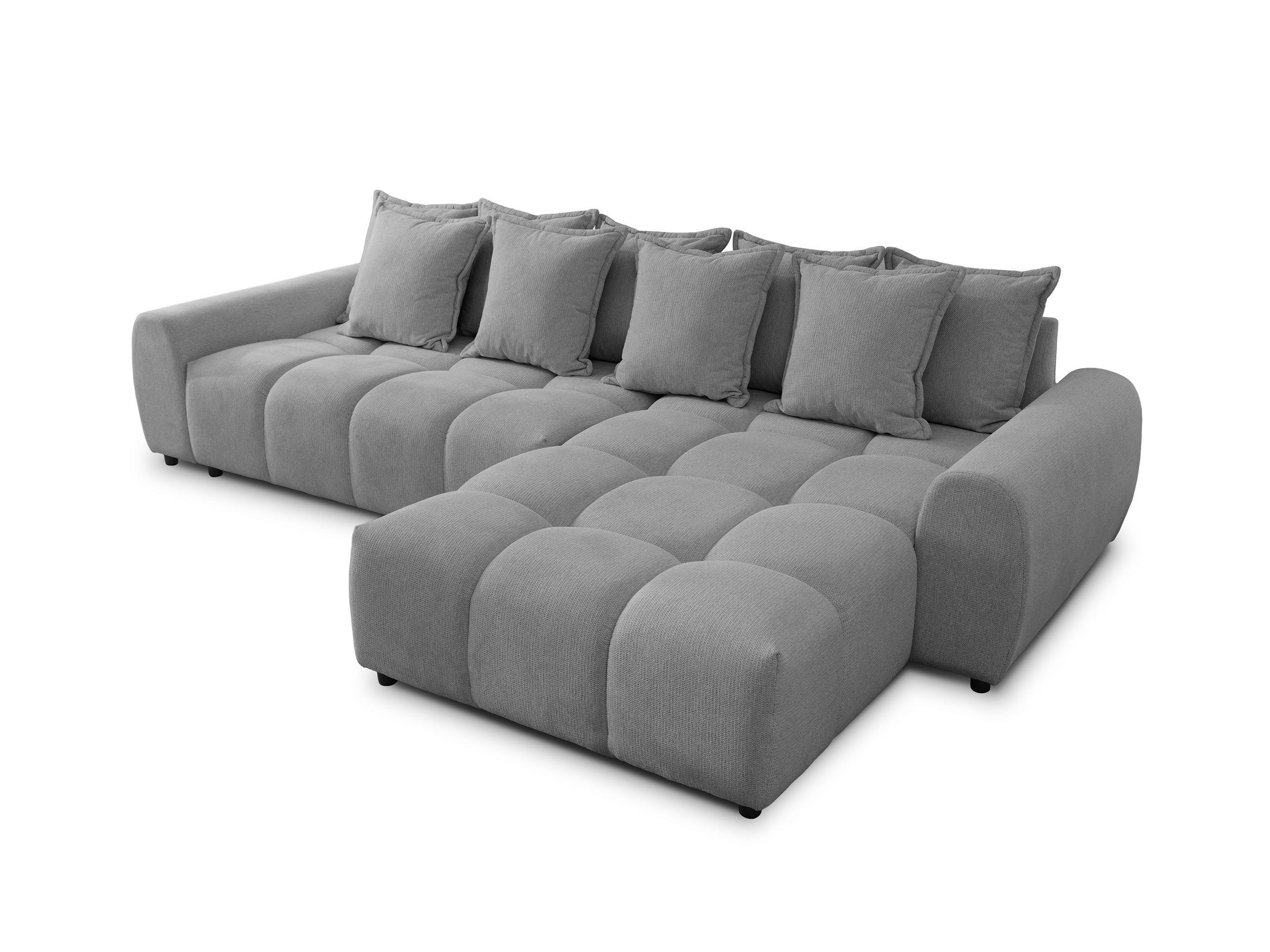 ECKSOFA Bubble mit losen Rückenkissen und Sitzfläche in Bubble-Optik aus weichem Grau Strukturstoff mit schöner Sitzkomfort - Ottomane rechts - Schwarz/Grau, Holz/Kunststoff (180/306cm) - S-Style Möbel