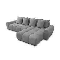 ECKSOFA Bubble mit losen Rückenkissen und Sitzfläche in Bubble-Optik aus weichem Grau Strukturstoff mit schöner Sitzkomfort - Ottomane rechts - Schwarz/Grau, Holz/Kunststoff (180/306cm) - S-Style Möbel