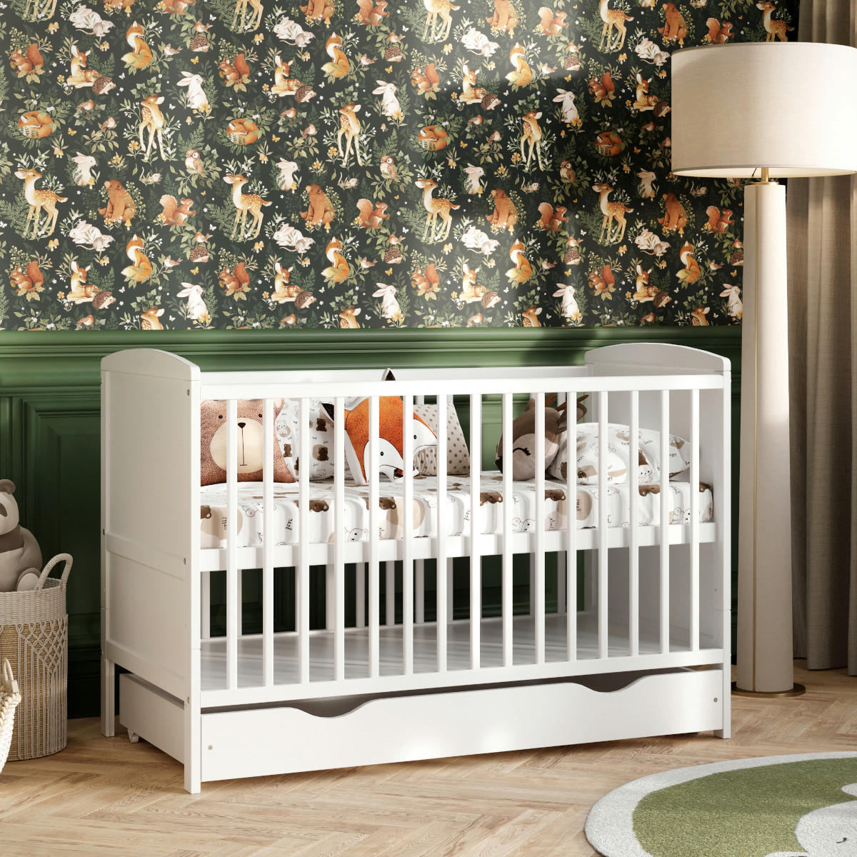 BABYBETT 2-IN-1 mit Schublade mit Matratze 60/120 cm Weiß - Weiß, Holz (60/120cm) - Lettino