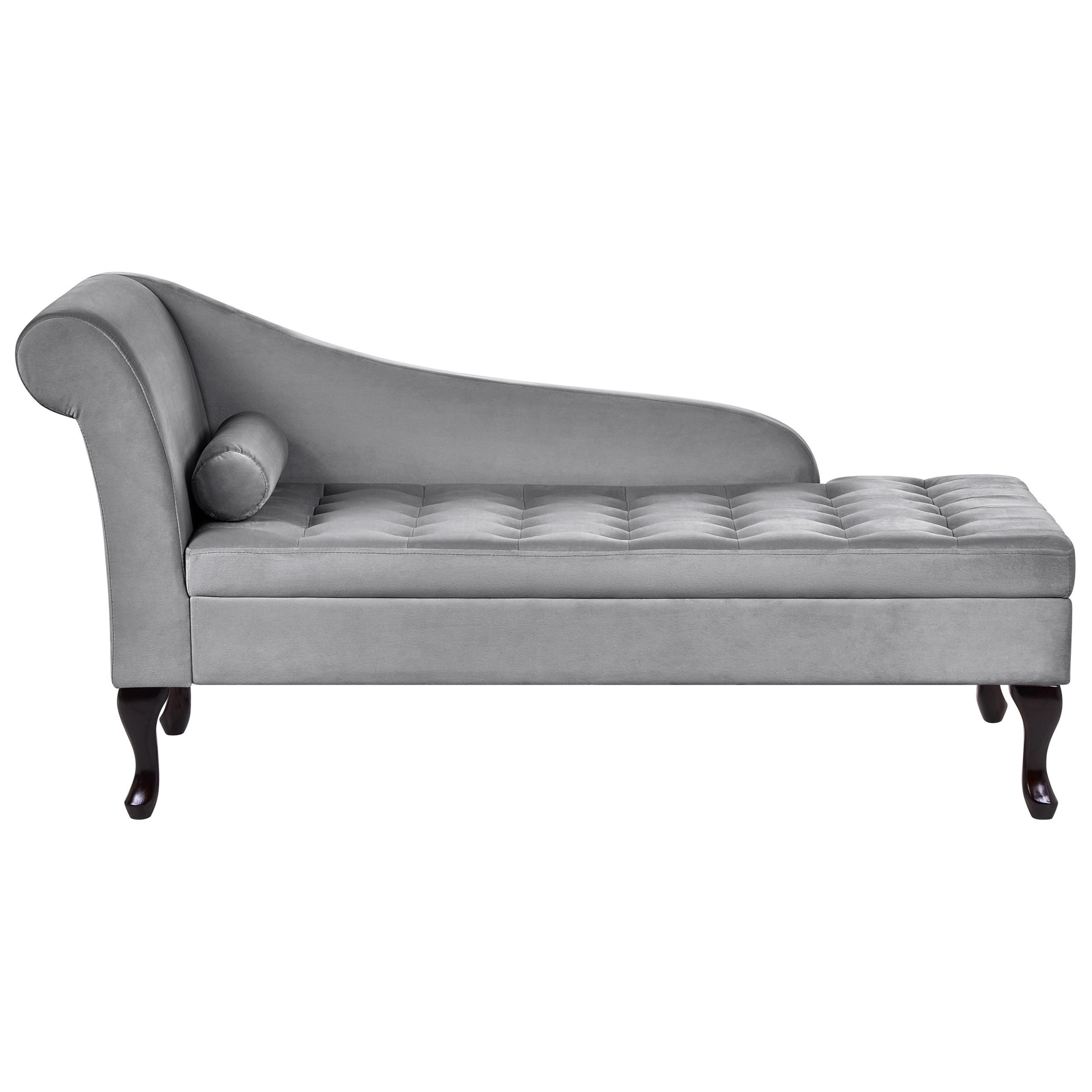 CHAISELONGUE Samtstoff hellgrau mit Bettkasten linksseitig Pessac - Schwarz/Grau, Textil (145/71/62cm) - Beliani