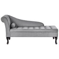 CHAISELONGUE Samtstoff hellgrau mit Bettkasten linksseitig Pessac - Schwarz/Grau, Textil (145/71/62cm) - Beliani