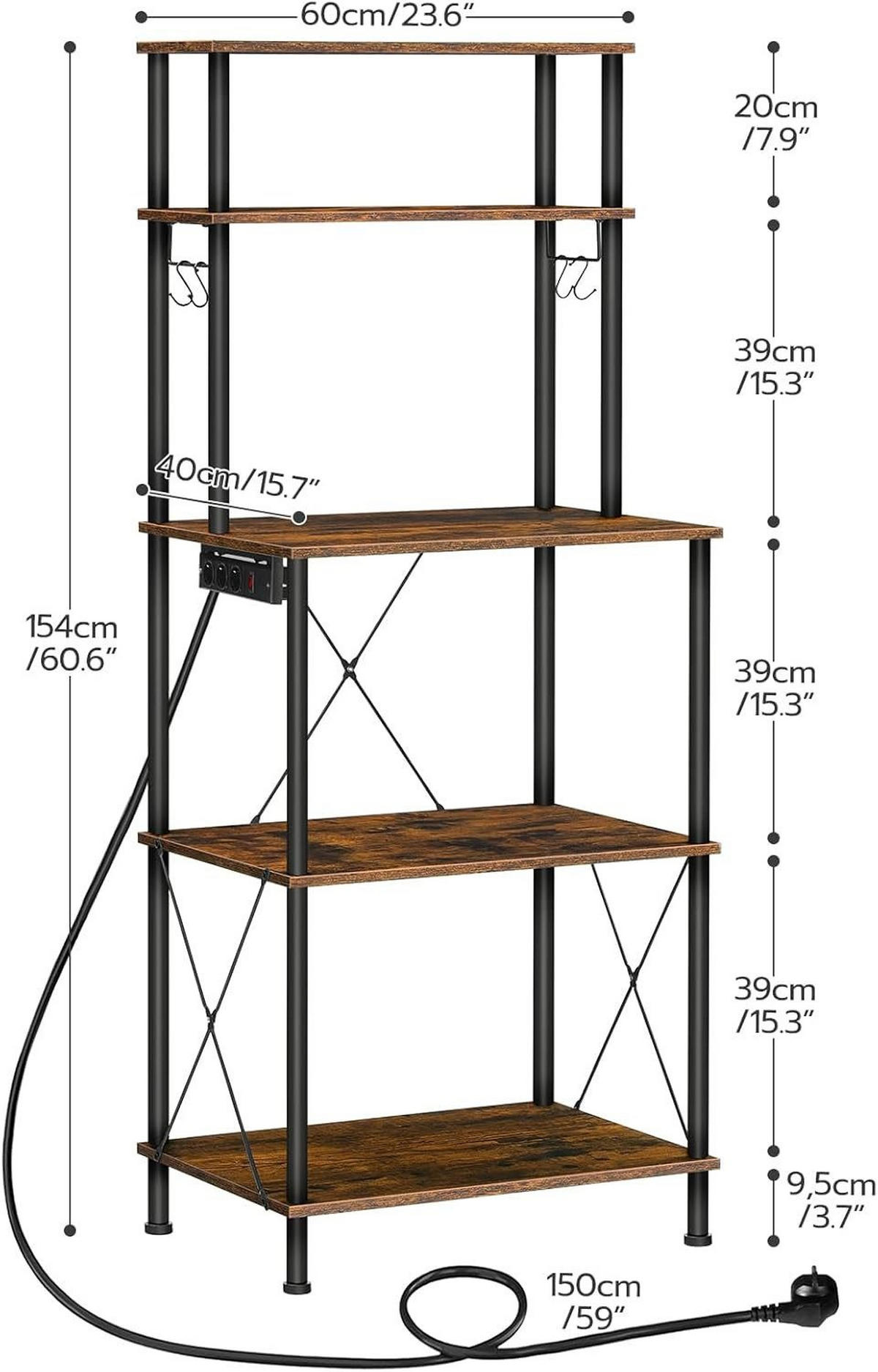 MIKROWELLENSTÄNDER Braun mit Steckdosenleiste - Braun, Holzwerkstoff (60/154/40cm) - Hoobro