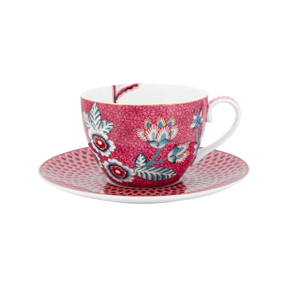 TASSEN & UNTERTASSEN 2er-Set Blumenfestival dark rosa 280 ml - Dunkelrosa, Keramik (16.8/12.2/16.8cm) - Pip Studio