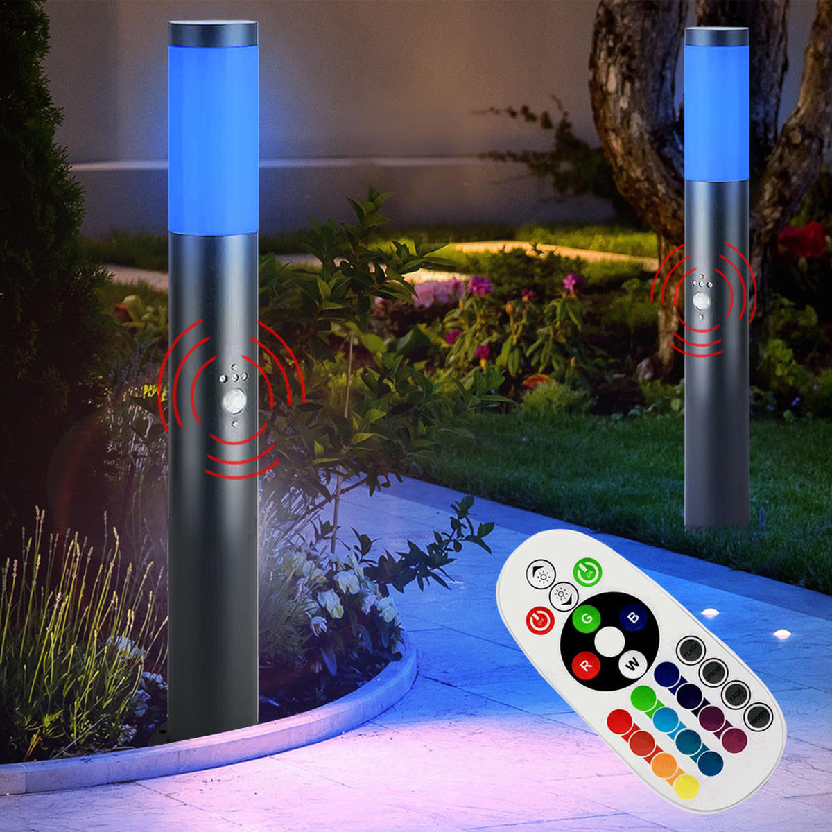 RGB LED STEHLEUCHTE Edelstahl Anthrazit 2er Set - Anthrazit, Metall (7.6/11/80cm) - Globo Lighting