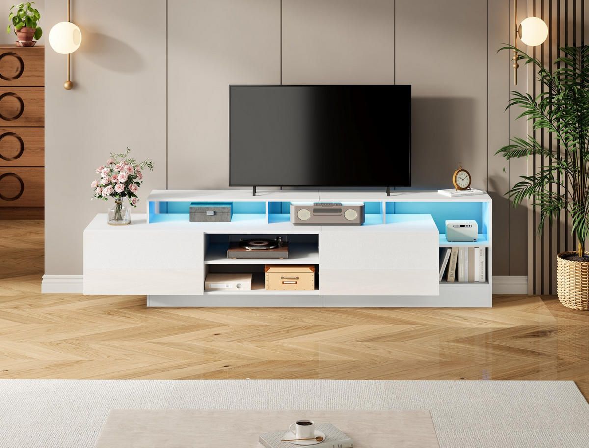TV-LOWBOARD 190/40/48,5 cm Weiß aus Spanplatte mit LED - Weiß, Holzwerkstoff (190/48.5/40cm) - OKWISH