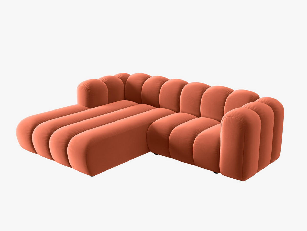 ECKSOFA modular links Lupine aus Samt koralle 3 Sitzplätze - Koralle, Textil (177/230cm) - Micadoni