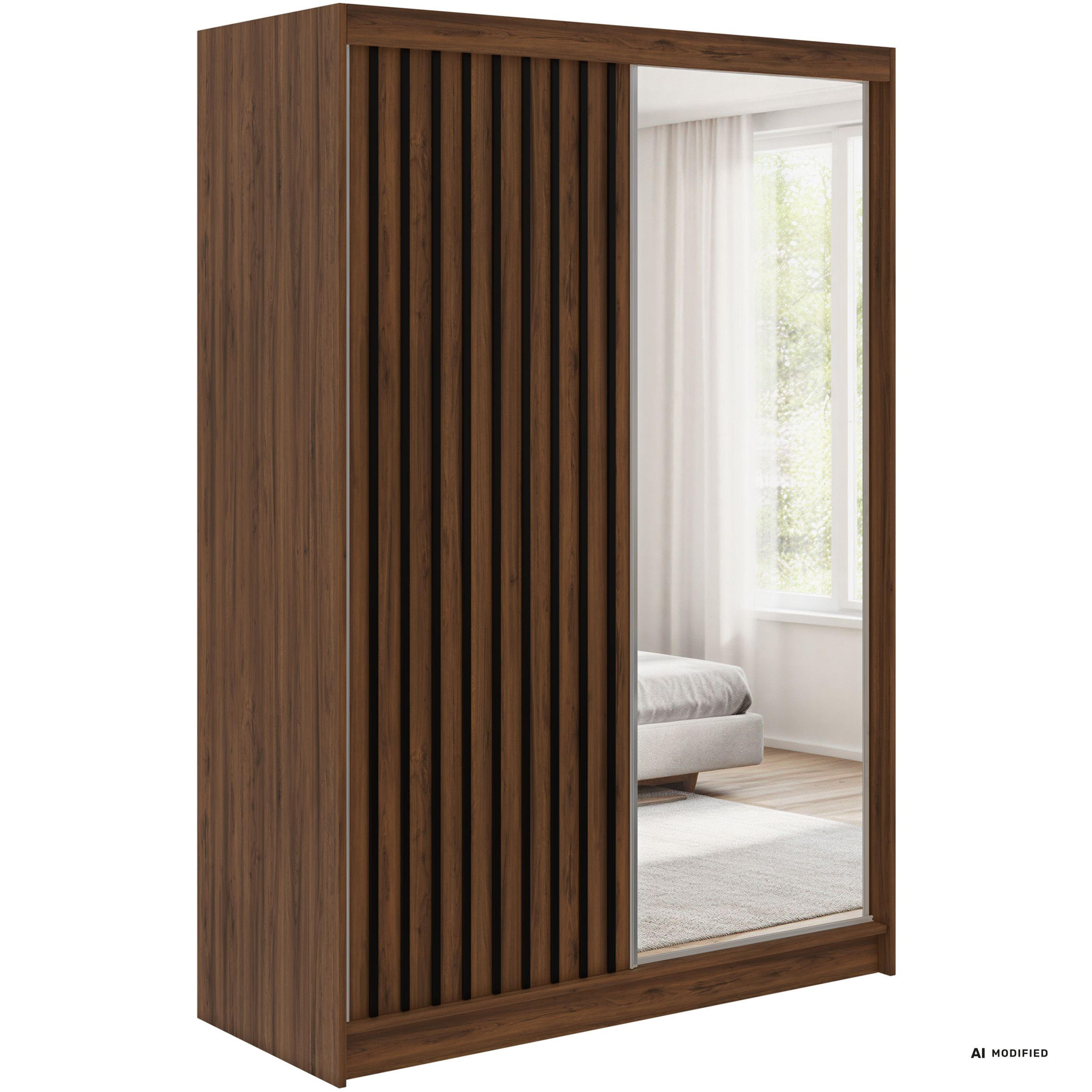 MKS Schwebetürenschrank Walnuss, Schwarz 150x216x61 cm