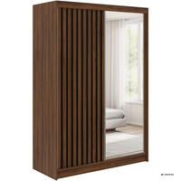 SCHWEBETÜRENSCHRANK mit Spiegel LAOS - 150 - Warmia Walnuss - Schwarz Lamellen - Walnussfarben/Alufarben, Holzwerkstoff/Metall (150/216/61cm) - MKS