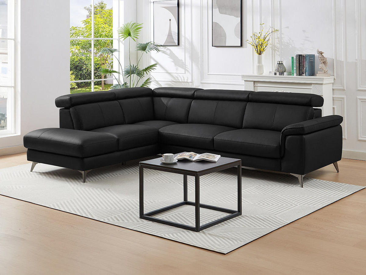 ECKSOFA - Ecke links - Leder - Schwarz - MARAMBA - Schwarz, Leder (288/219cm) - Vente-Unique