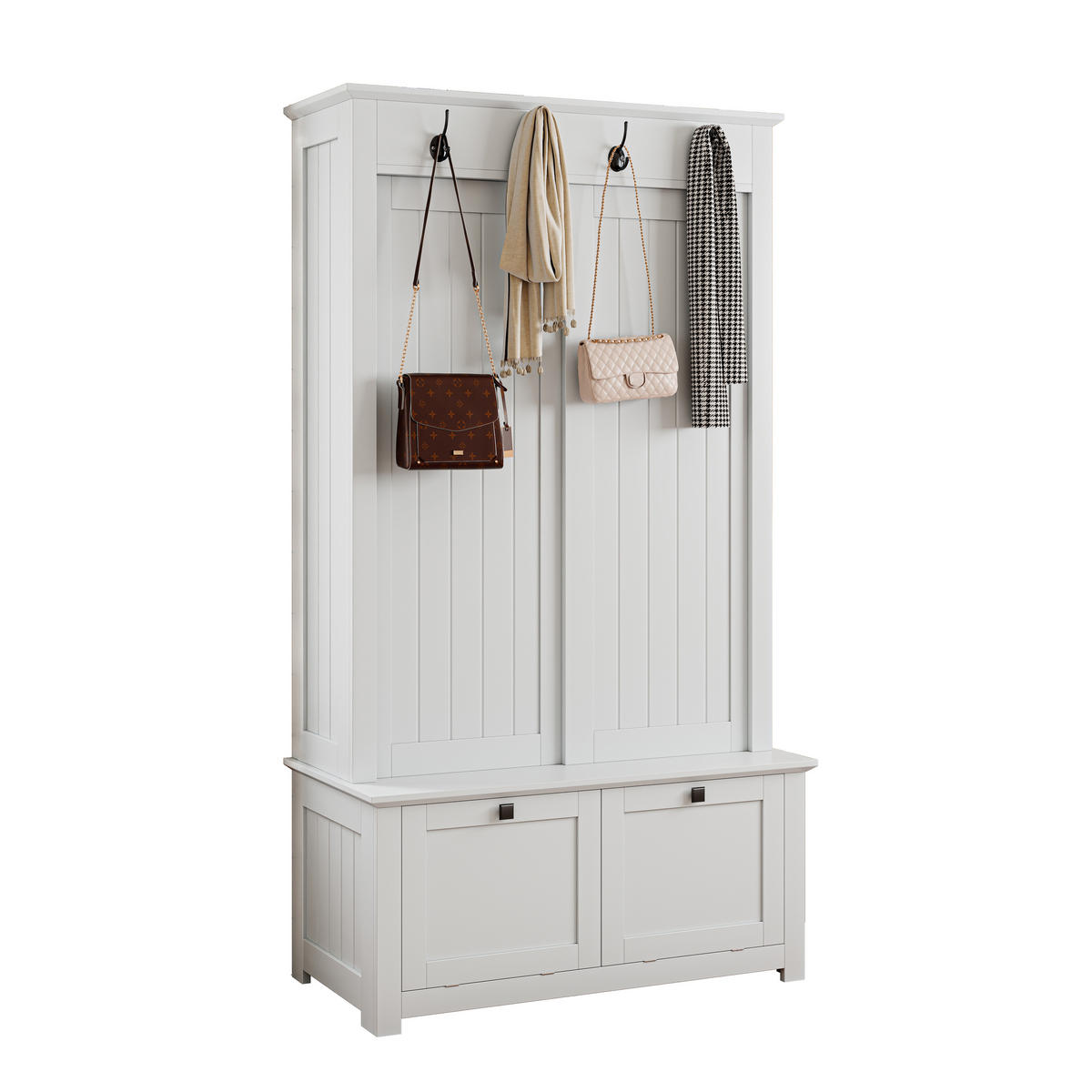 SCHUHSCHRANK aus MDF 100x50x180cm in Weiß mit Schiebetüren & Haken - Weiß, Holzwerkstoff (100/180/50cm) - Modfu