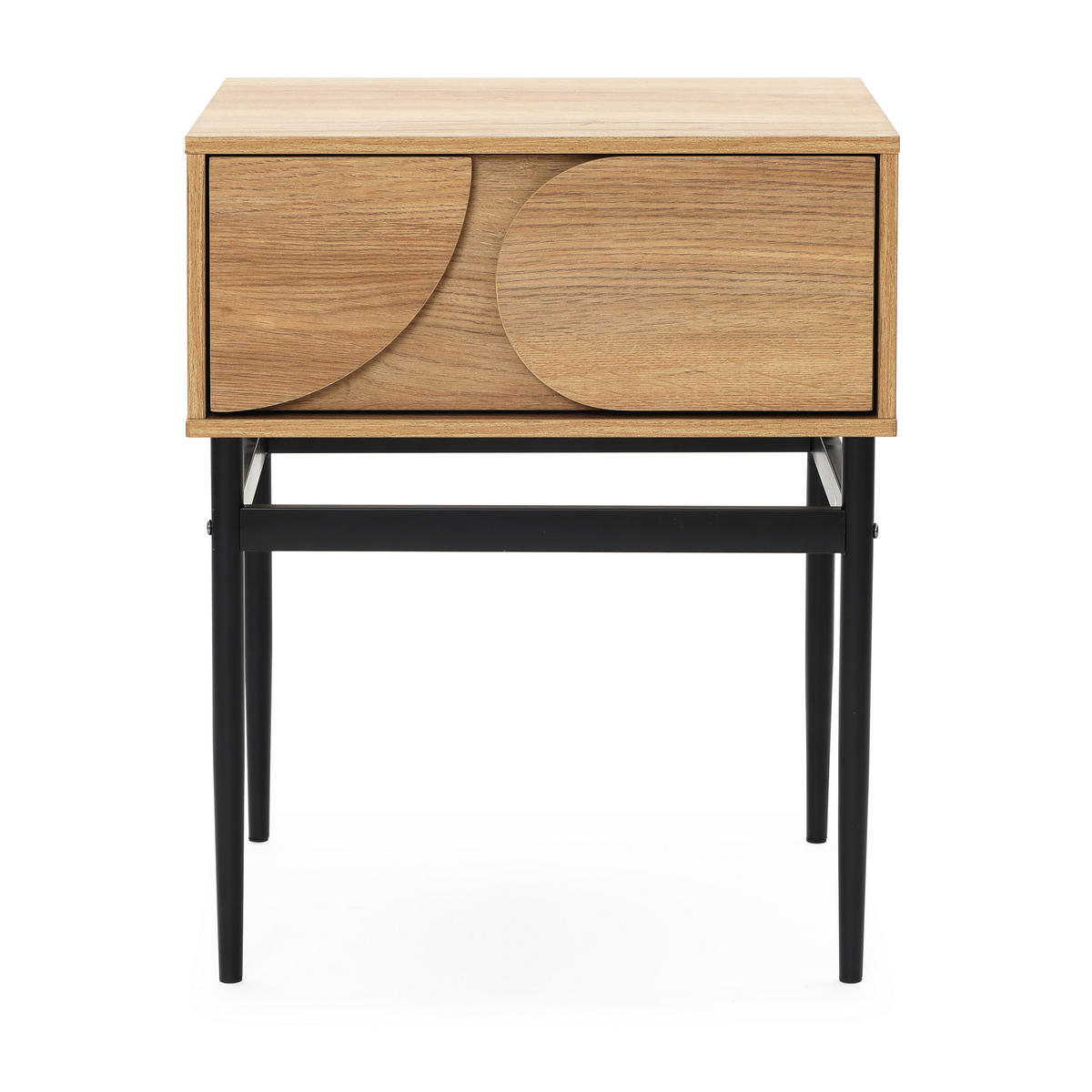 NACHTTISCH Holz mit Schublade, Metallbeinen, Holzoptik | B47.5 x T39 x H58 cm - Braun, Holzwerkstoff (47.5/58/39cm) - Hometopia