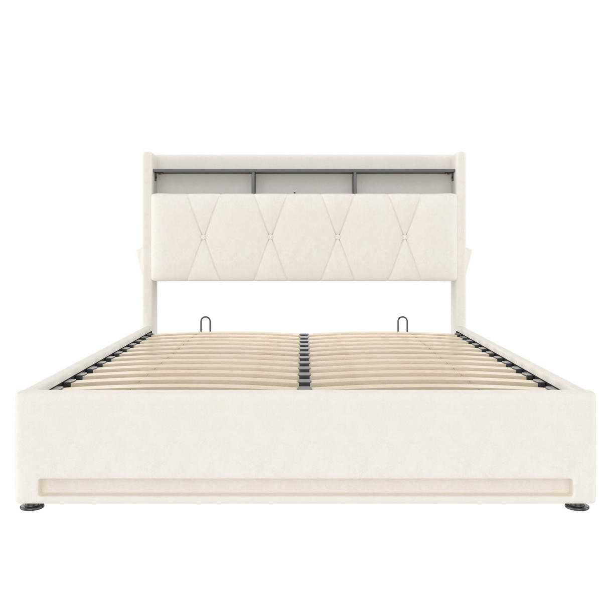 POLSTERBETT 140/200 cm beige aus Samt mit LED und Stauraum - Beige, Textil (140/200cm) - OKWISH