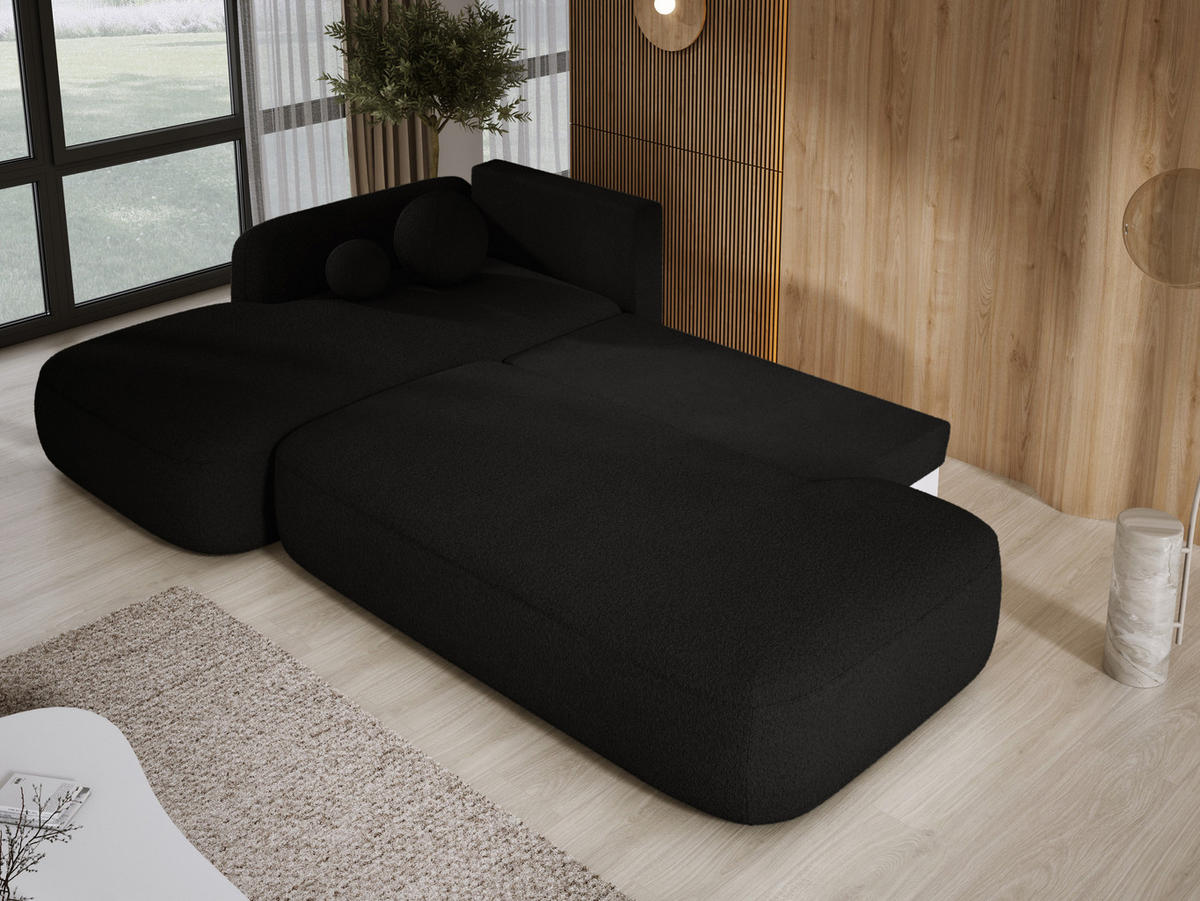 ECKSOFA BABU Mit Bettfunktion – Moderne Polsterecke Für Wohnzimmer Funktionales Schlafsofa Im Stoff NOW OR NEVER, 300x105x60cm, Linke, Schwarz - Schwarz, Holz/Textil (190/300cm) - DomoHome