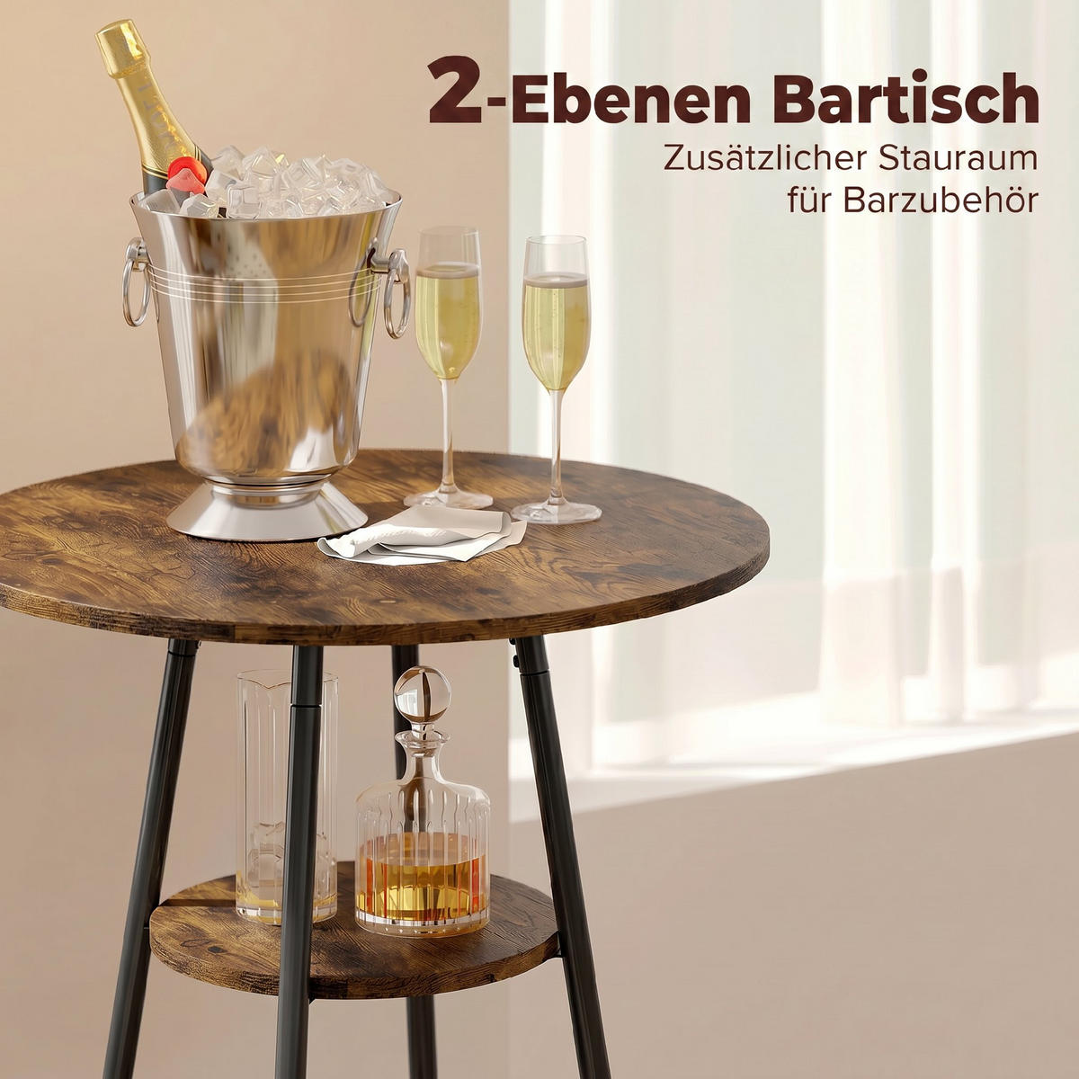 BARTISCH-SET Spanplatte Rustikal Braun - Braun, Metall (60/91/60cm) - HOMCOM