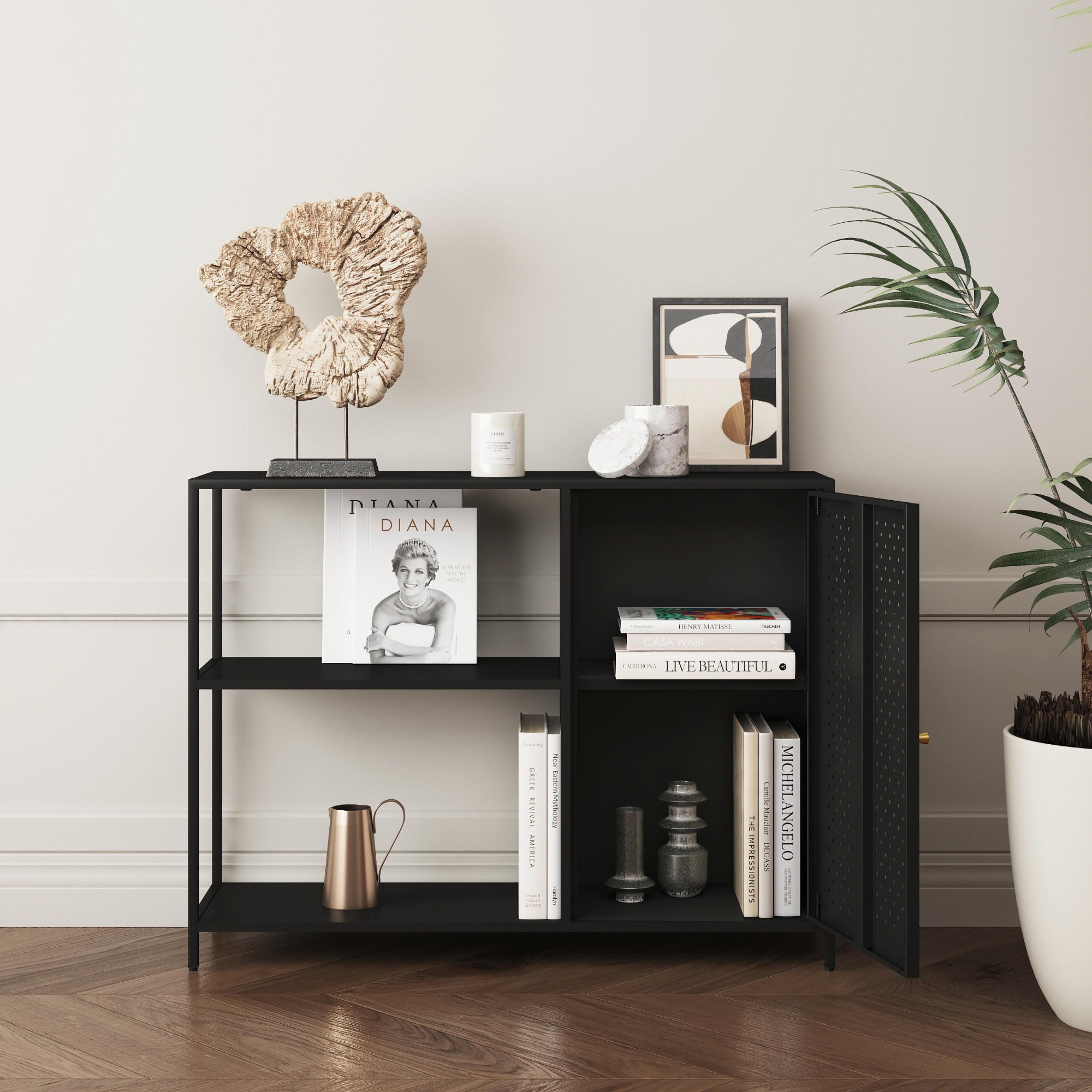 SIDEBOARD Viitasaari - Schwarz, Metall (100/75/30cm) - [en.casa]