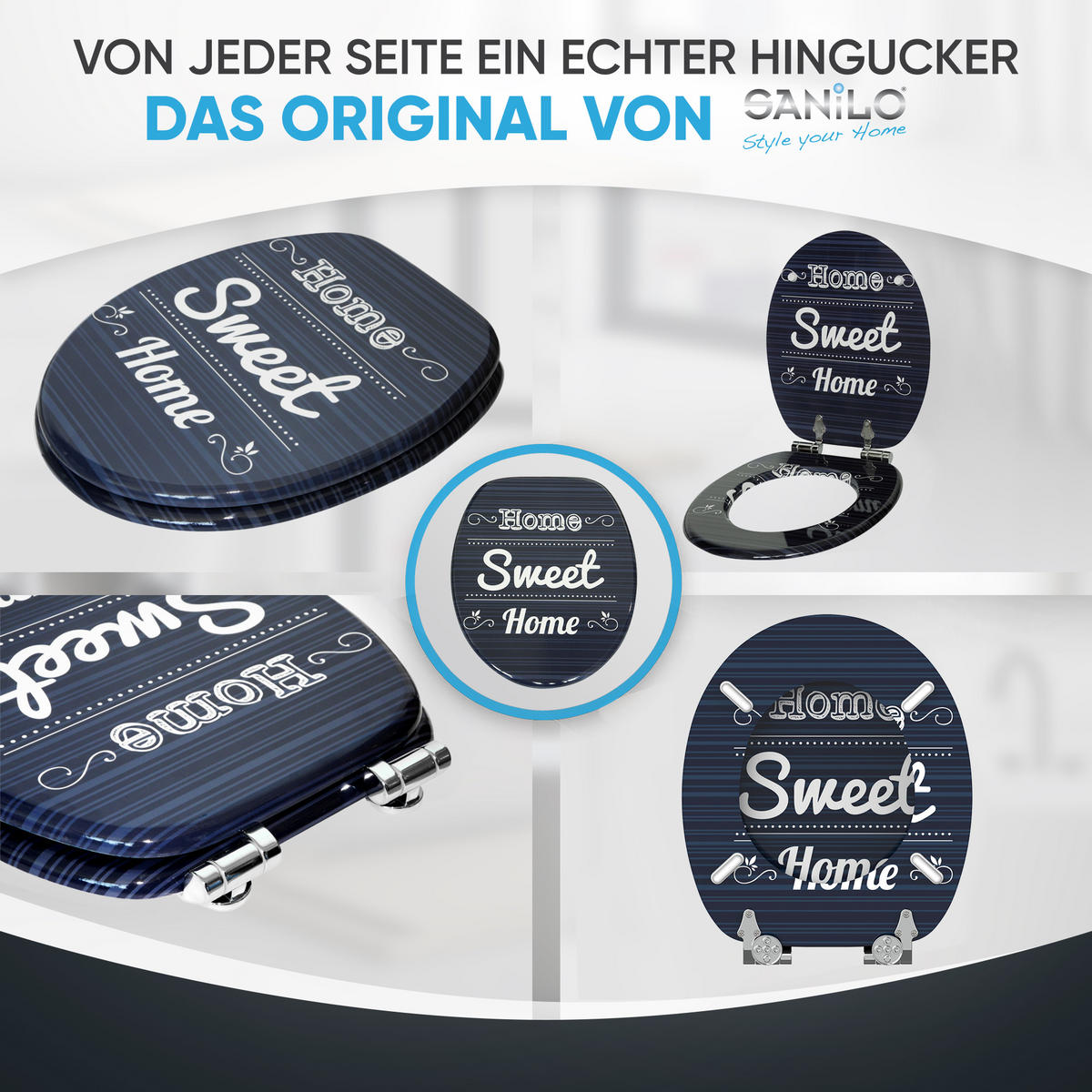 WC-SITZ Absenkautomatik Home Sweet Home - Blau, Holzwerkstoff (38/6/47cm) - Sanilo