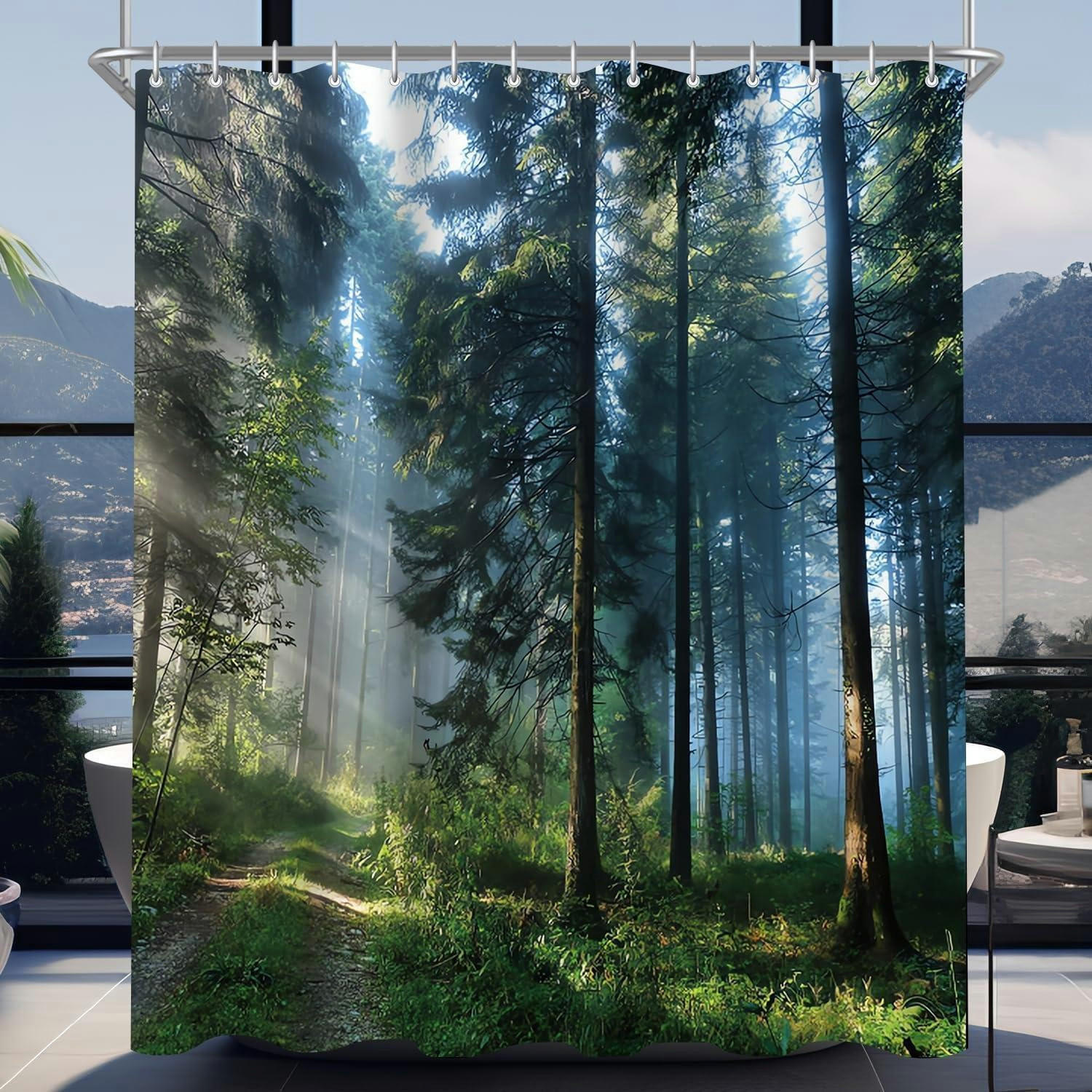 DUSCHVORHANG Sunshine Forest 150 x 200 cm Textil Wasserabweisend Waschbar - Grün, Textil (150/200cm)