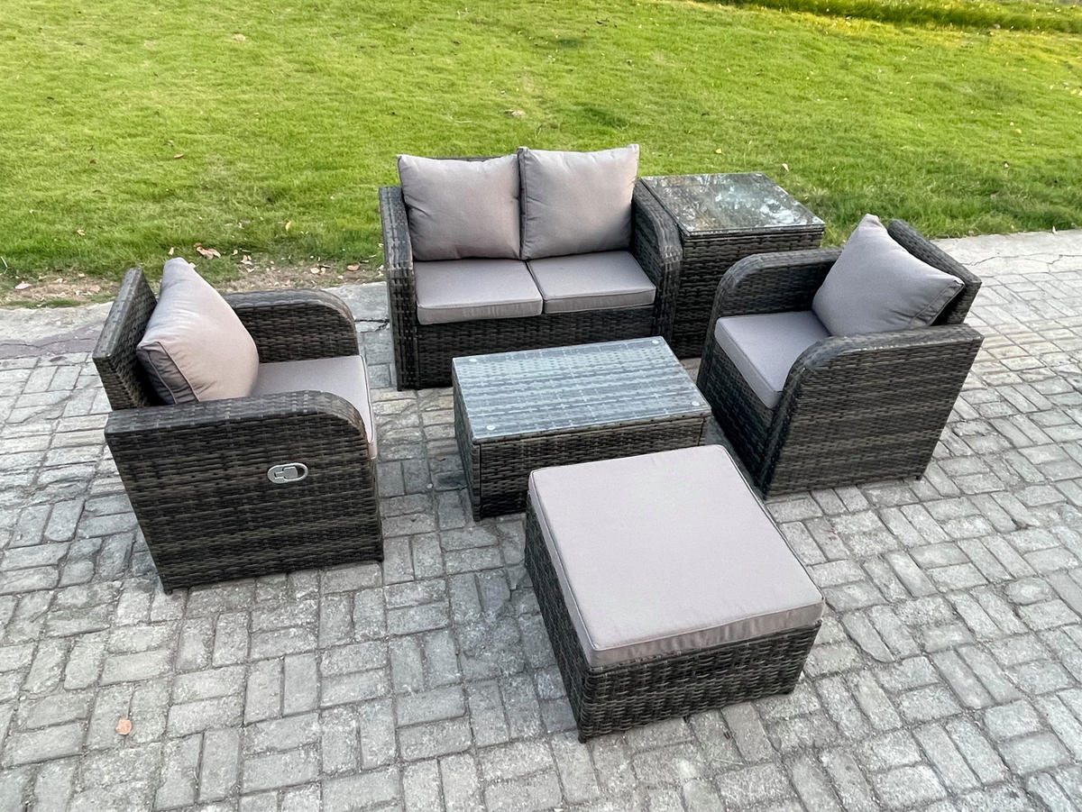 GARTENLOUNGE-SET Polyrattan Dunkelgrau 5-Sitzer - Dunkelgrau, Metall - Fimous